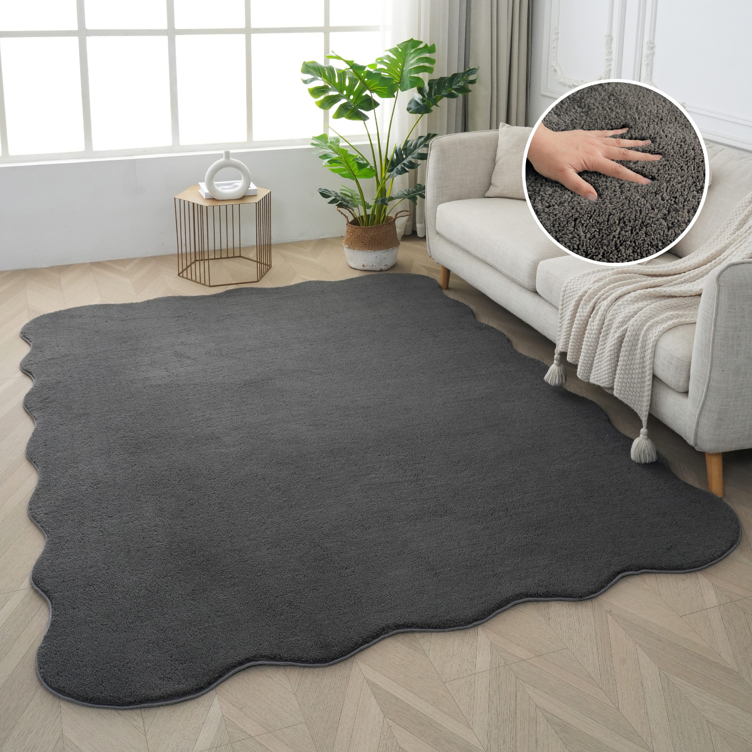 OTTO home Teppich Cali Welle, Wellenform, modern, Premium-Qualität, wellenförmig, Höhe: 16 mm, Uni-Farben, kuschelig, & weich, waschbar, Felloptik, Wohnzimmer