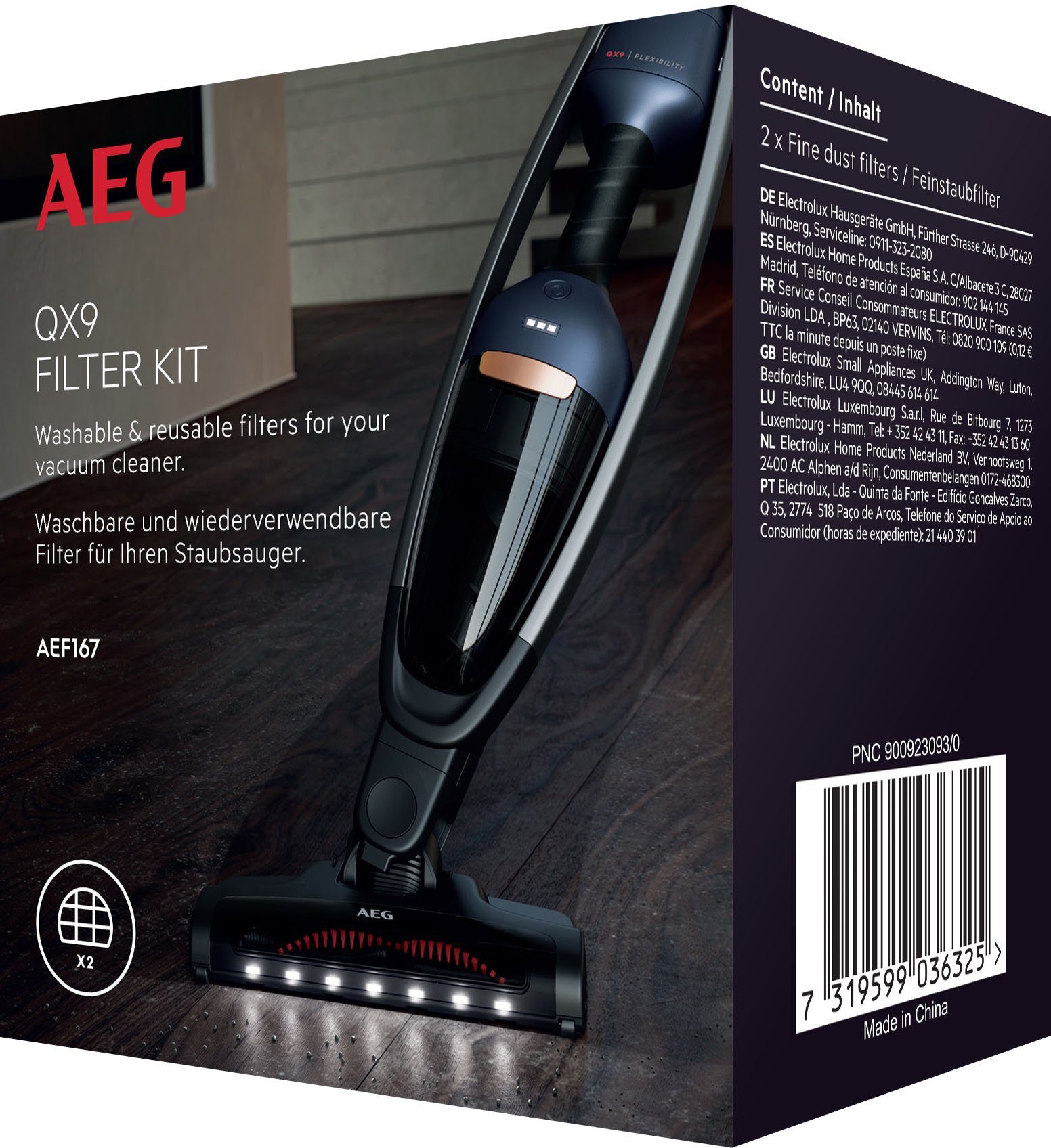 AEG Filter-Set AEF167, Zubehör für AEG QX9, FX9, 2 waschbare Filter