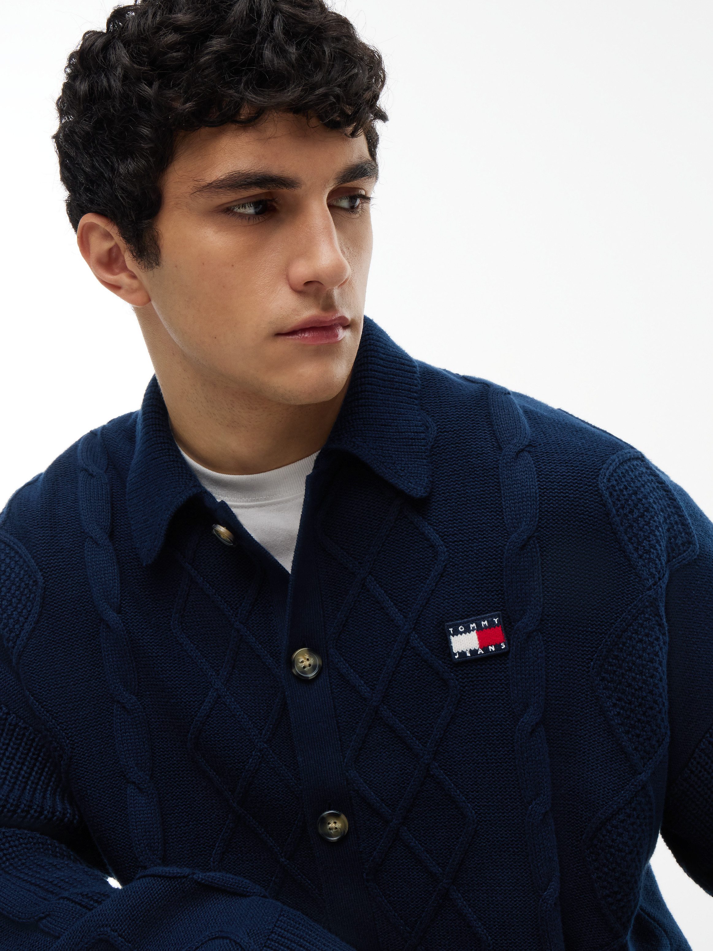 Tommy Jeans Cardigan RELAXED STRIPE CABLE BUTTONUP Relaxed fit mit Zopfstrickmuster