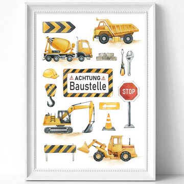 homestyle-accessoires Poster Bilderset ACHTUNG BAUSTELLE BAGGER BETONMISCHER Kinderbilder, (5 St), Ohne Bilderrahmen
