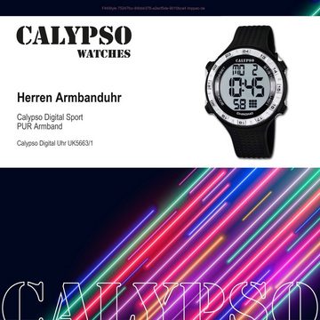 CALYPSO WATCHES Digitaluhr Calypso Herren Uhr K5663/1 Kunststoffband, Herren Armbanduhr rund, PURarmband schwarz, Sport