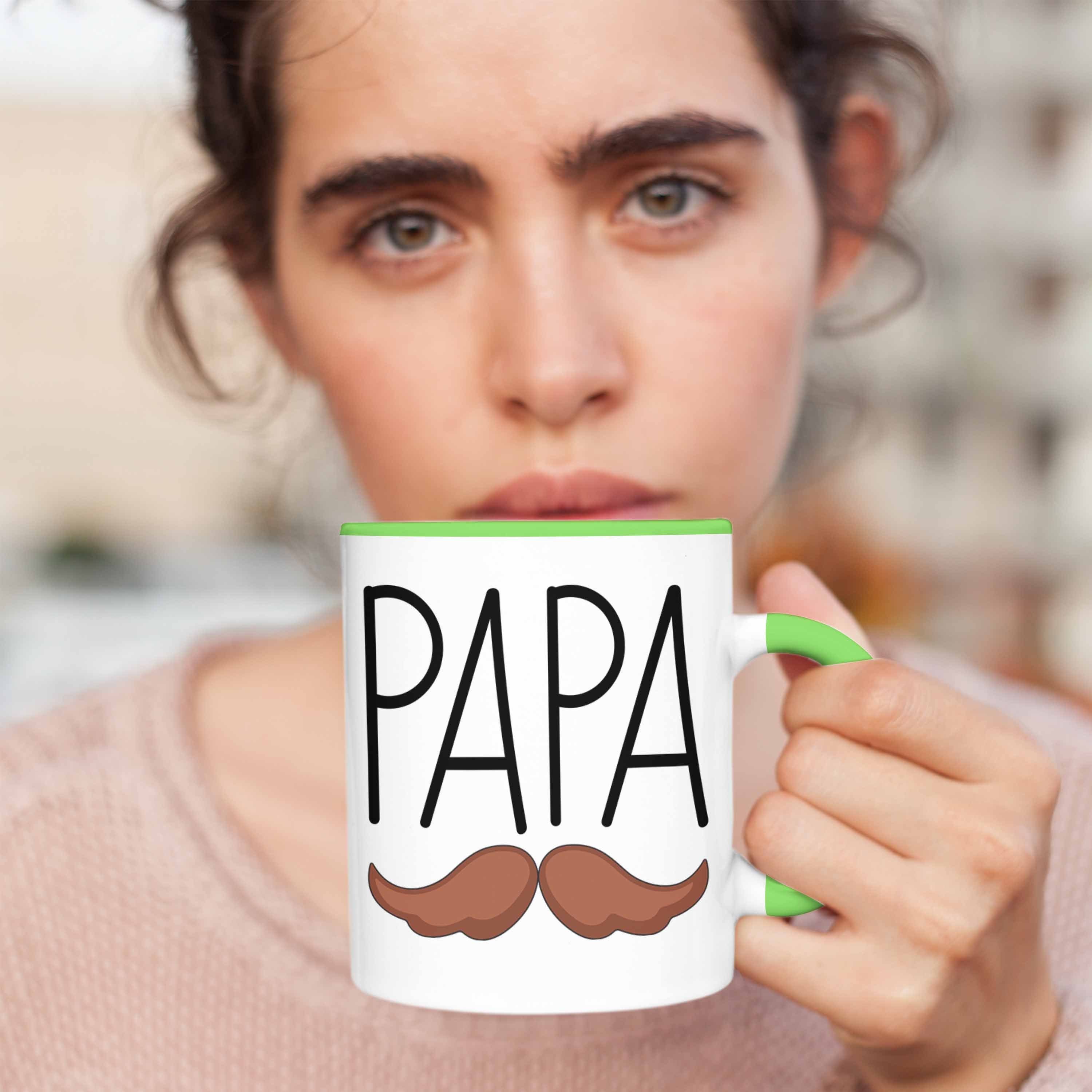 Trendation Tasse Tasse Schnurrbart Geschenk Vatertag Papa Lustig Grün Geschenkidee