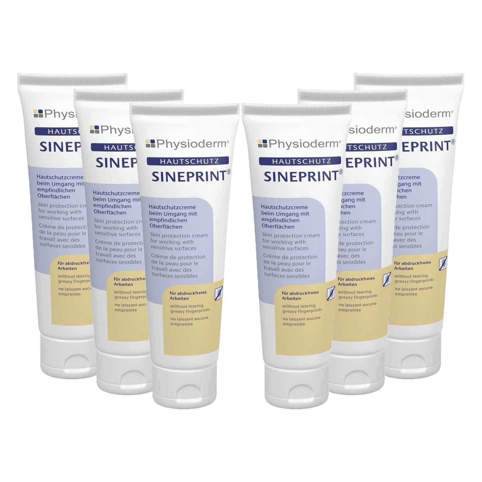 Physioderm Handcreme Handschutzcreme Sineprint 6 x vor 100ml Hautcreme Schutz Fettabdrücken