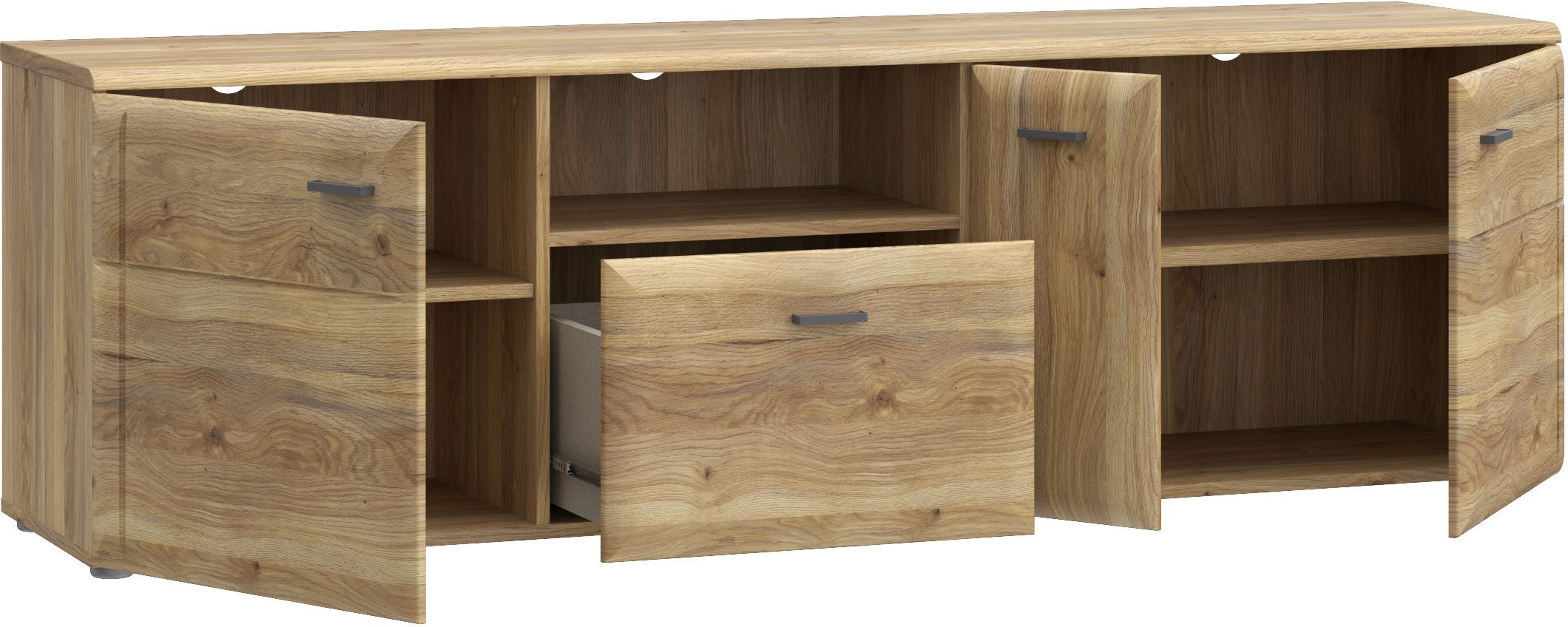 FORTE Lowboard Akinori TV-Board, TV-Schrank, TV Board, Holzoptik, MDF Front, Metallgriffe, Vollauszug, Soft Close