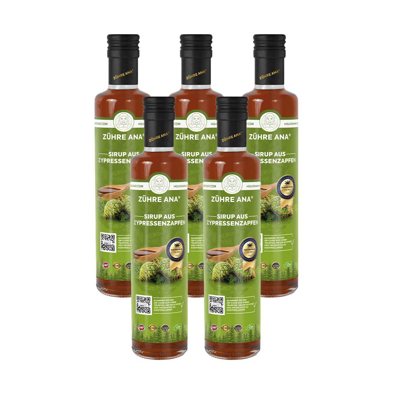 Zühre Ana® Zypressenzapfen Sirup–Mit Zimt, Kurkuma, Nelken, Ingwer, 650 ml Sirup, 3250 ml, Zypressenzapfen-Sirup – Zuckerfrei, Vegan