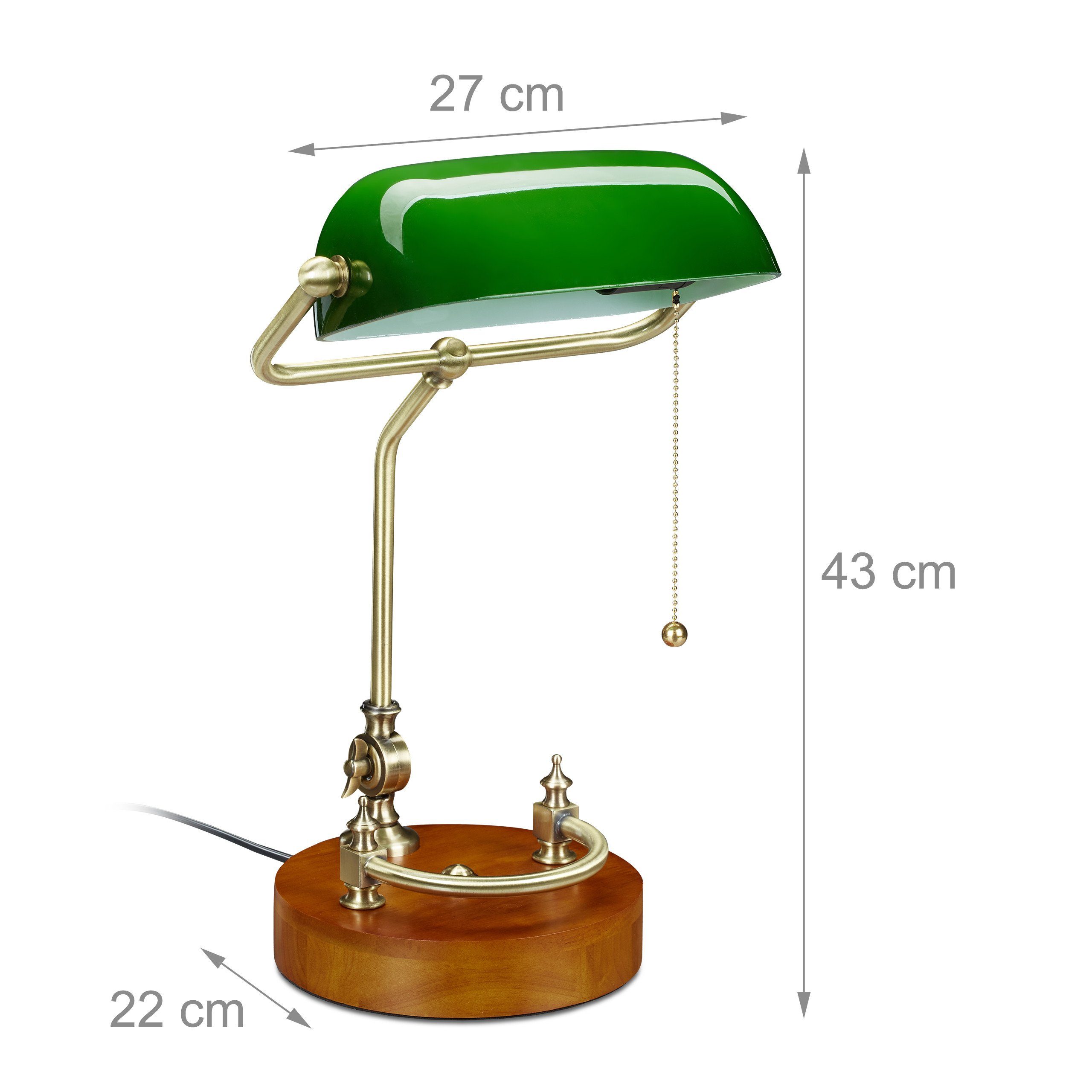 relaxdays Tischleuchte Bankerlampe mit Zugschalter, E27-Fassung, max. 40 W, Leuchtmittel nicht enthalten, Grün – Bild 4 von 5