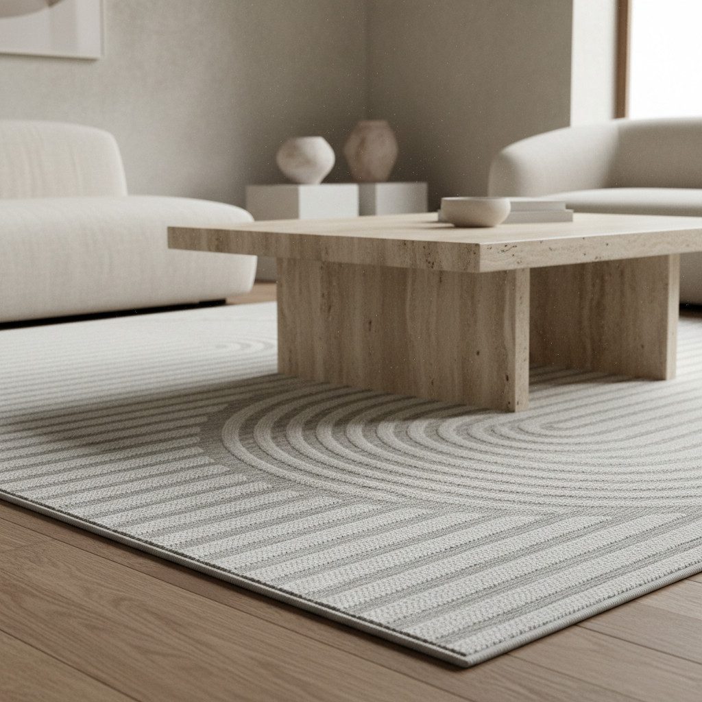 KADIMA DESIGN Teppich Outdoor Teppich VENTOUX Boho Flachgewebe Rund Läufer Terrasse, Läufer, Höhe: 5 mm, Grau, 80x150 cm, Strapazierfähig Fußbodenheizung Waschbar
