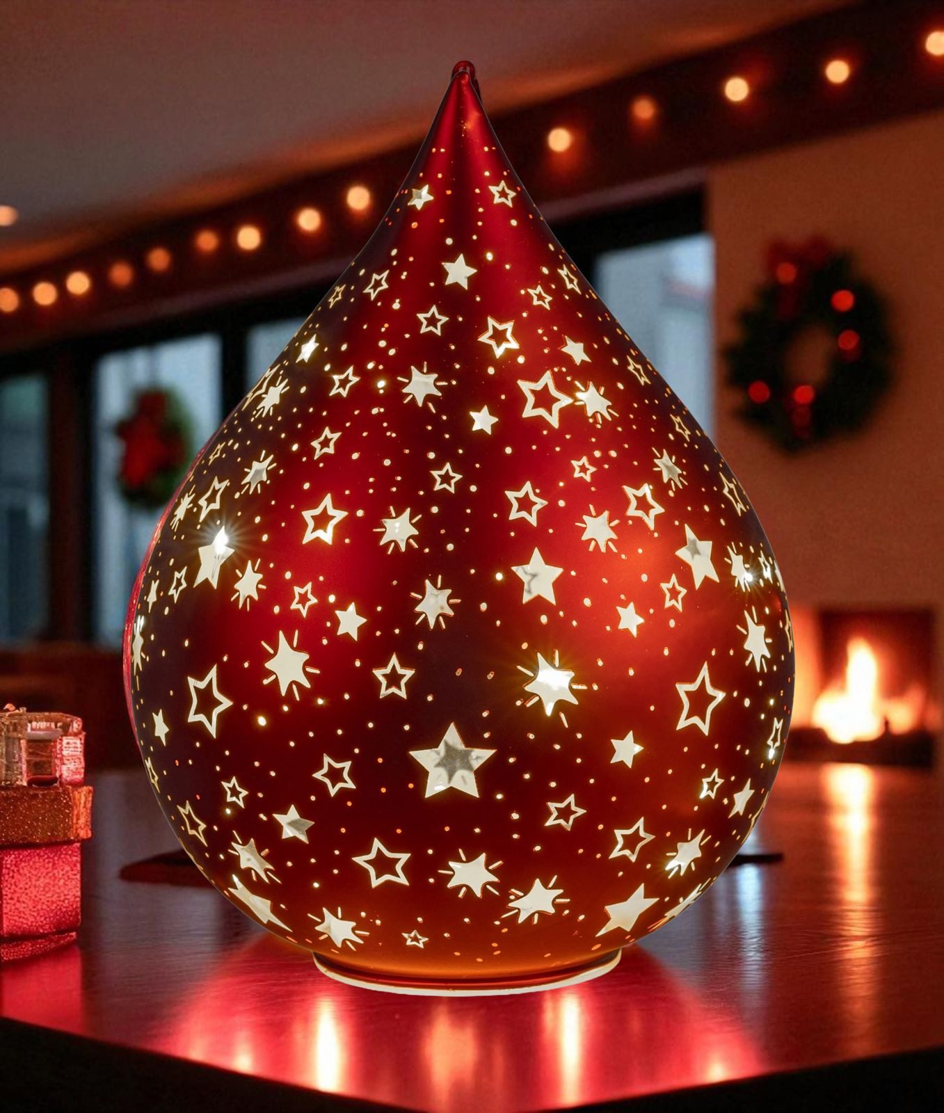 formano LED Dekolicht LED Deko Farbglas Tropfen Sterne Rot 24 cm Glasleucht günstig online kaufen