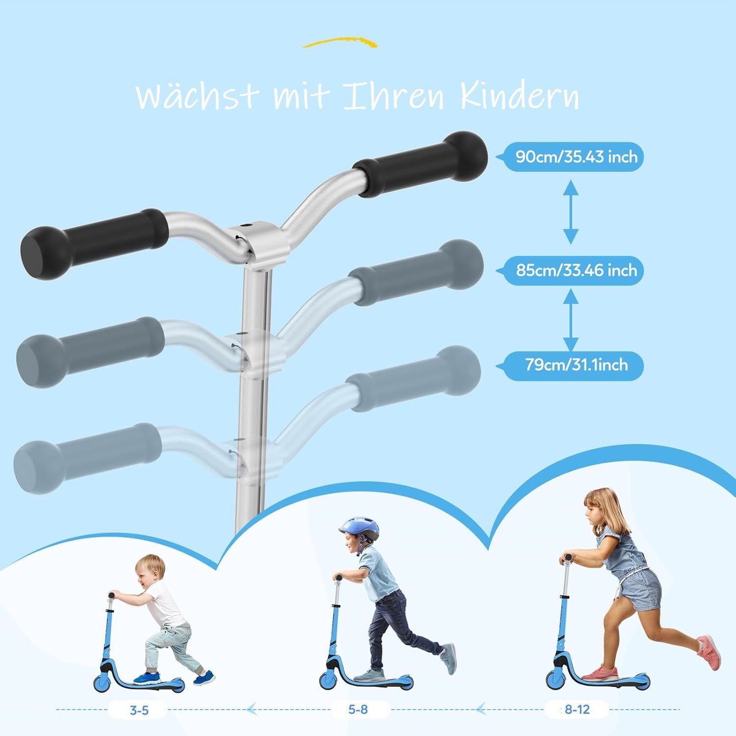 TONBUX Scooter Kinderroller mit coolem beleuchteten Brett und PU-Rädern