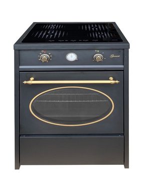 GURARI Induktions-Standherd GCH E 612 BL r+GCH 975 Bl 6 +Grillplatte, Retro Induktions Standherd 60 cm/ 60 L+Dunstabzugshaube 60cm