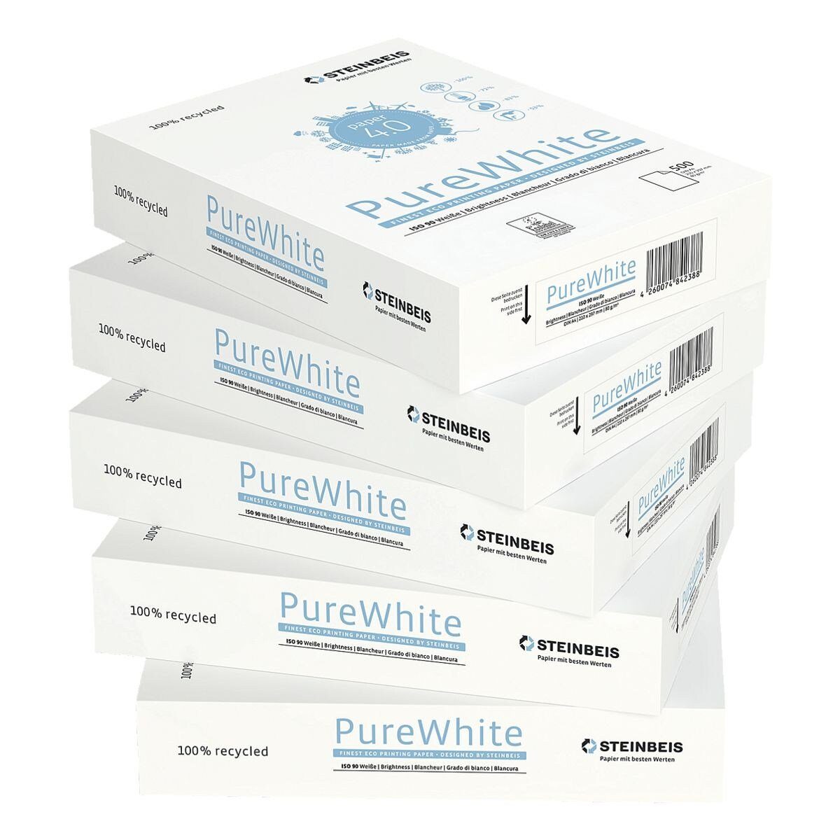 Format DIN Pure g/m², White, 500 80 CIE, A4, Recyclingpapier STEINBEIS 90 Blatt