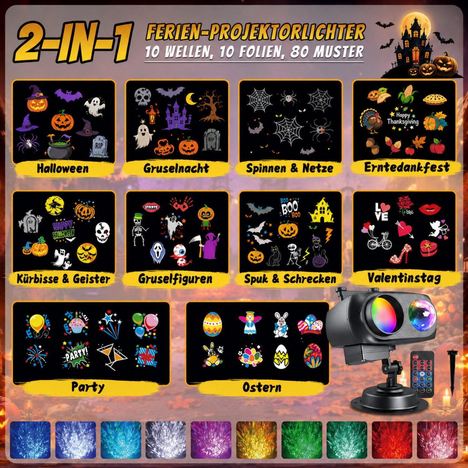 ANYSUN Projektionslampe LED Dekolicht Projektionslicht Halloween Weihnachten Außen Deko, LED fest integriert, 2 in 1 Ozeanwelle Schneeflocke Urlaub Projektor Wasserdicht