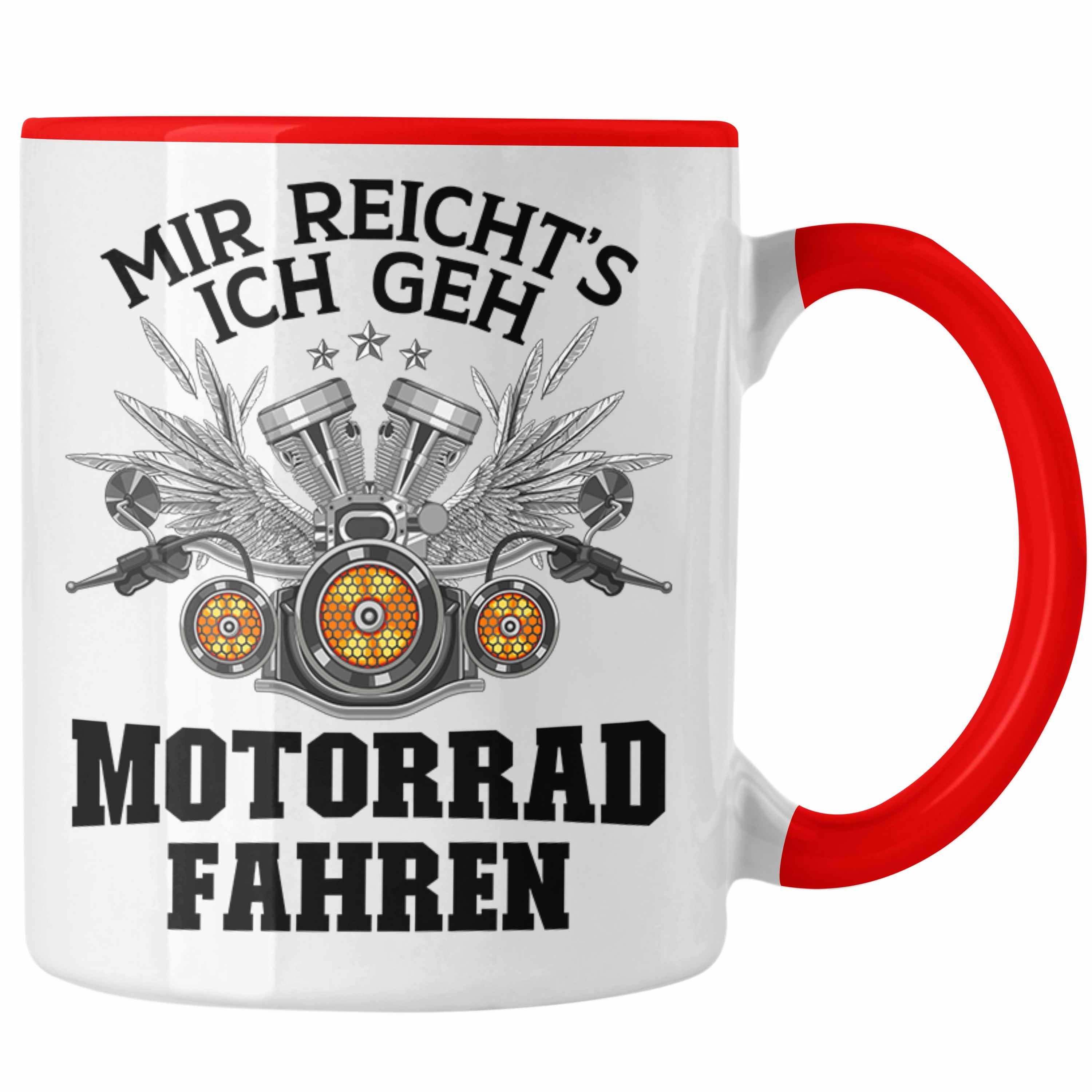 Trendation Tasse Trendation - Motorradfahrer Geschenk für Männer Motorrad Tasse mit Spruch Kaffeetasse für Biker Herren Rot