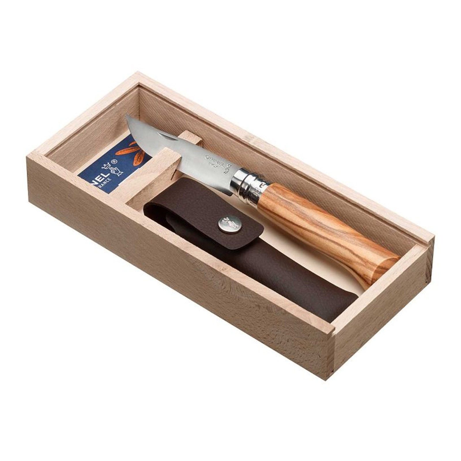 Opinel Fischmesser Opinel Geschenkset No 08 Olivenholz Taschenmesser mit Etui