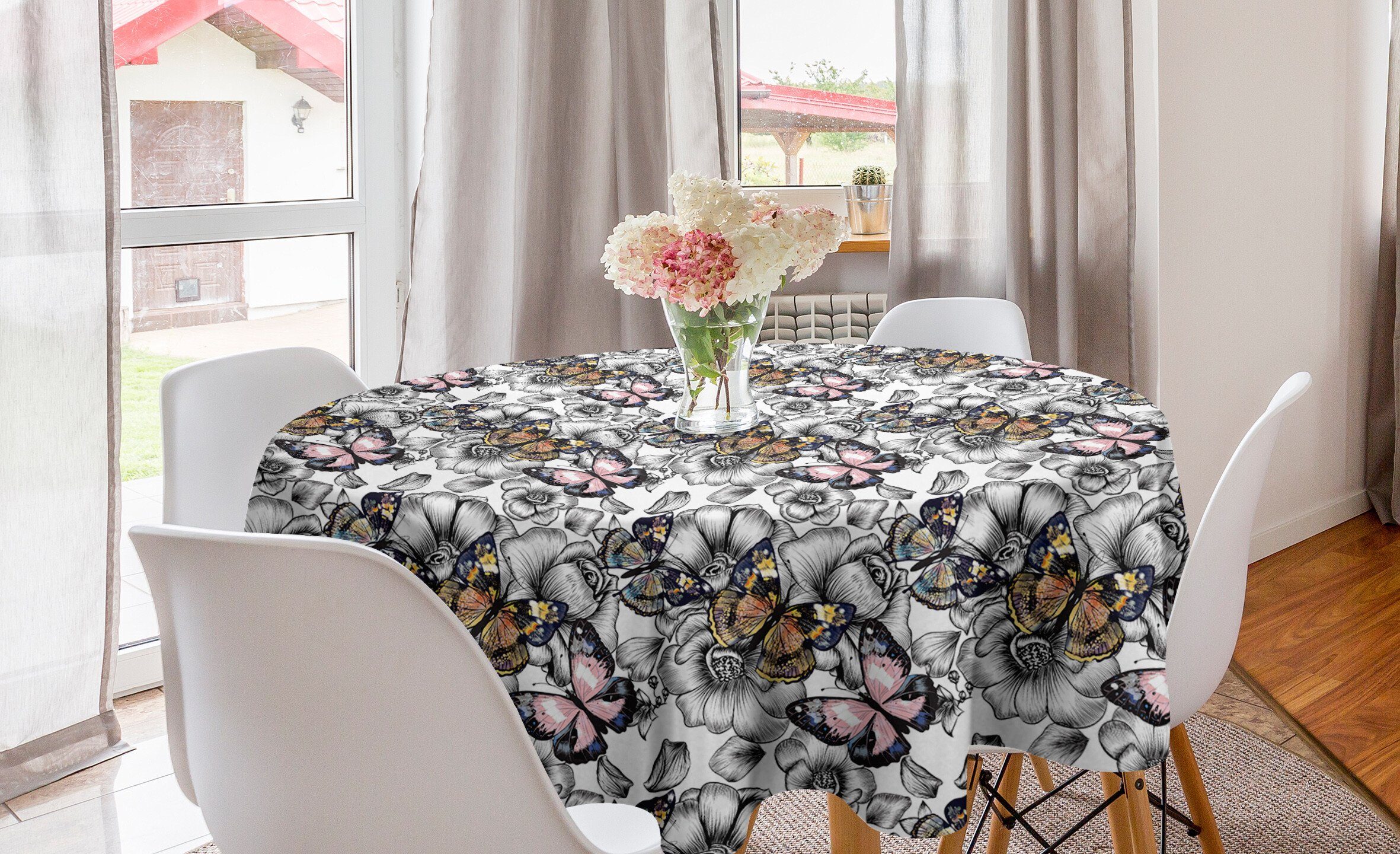 Abakuhaus Tischdecke Kreis Tischdecke Abdeckung für Esszimmer Küche Dekoration, Blumen Monarch Butterfly Retro