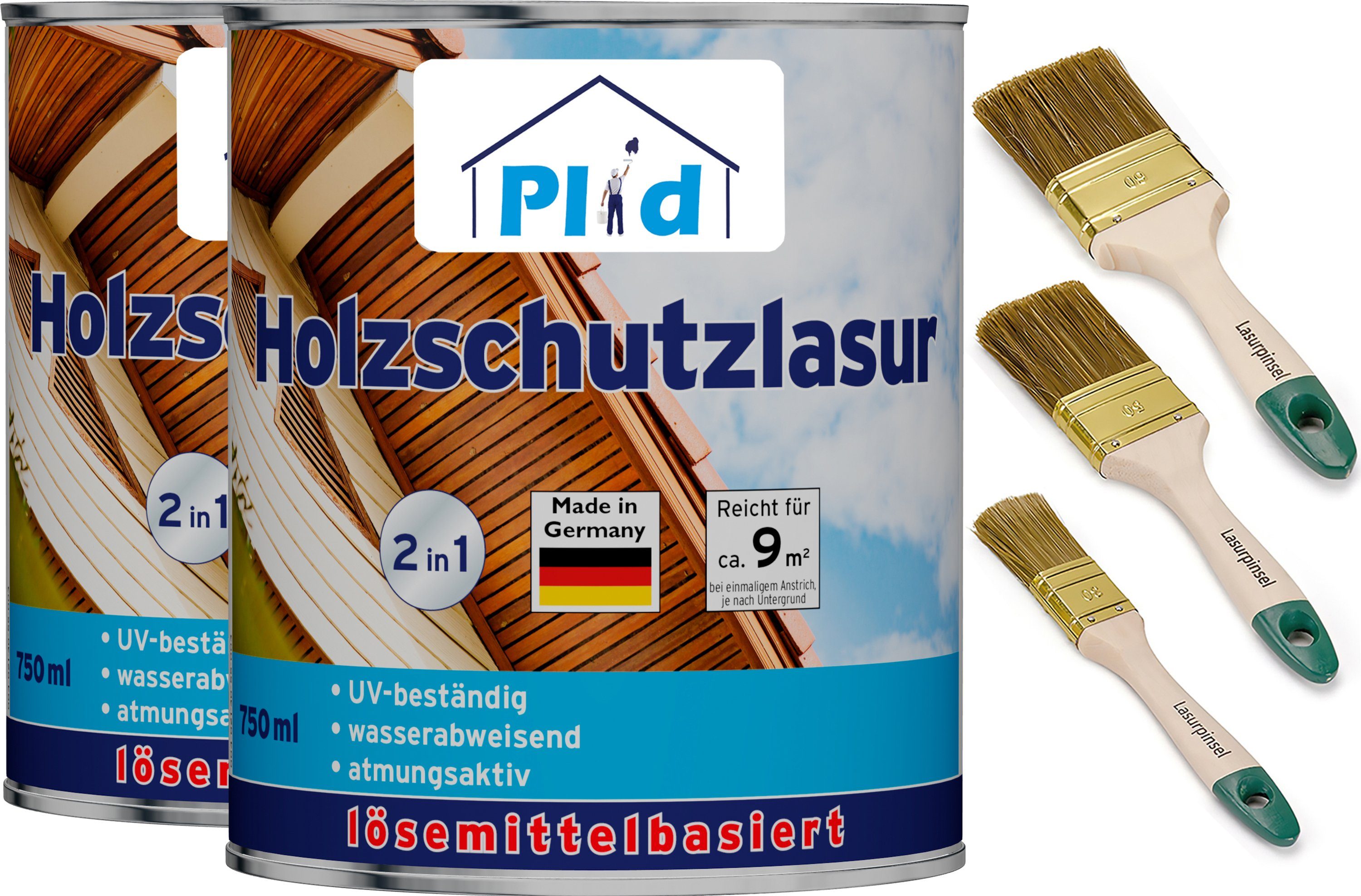 plid Holzschutzlasur Premium Holzschutzlasur Holzlasur Holzschutz Holzgrundierung Set, Schnelltrocknend