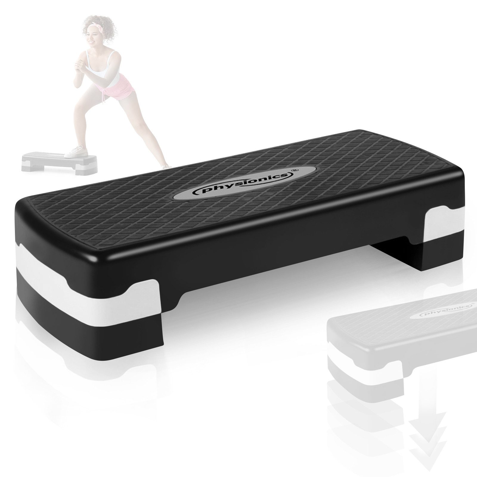 Physionics Stepper Aerobic Steppbrett - 3 Stufen Anti-Rutsch Gummibezug (1-tlg)