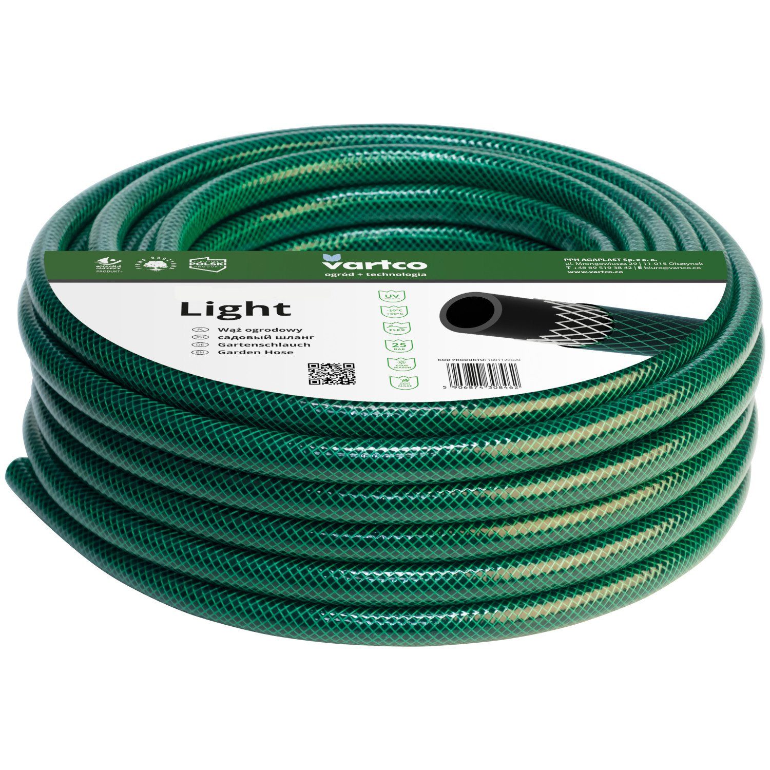 Vartco Gartenschlauch Light, Größe 3/4" [19mm], beständig gegen UV-Strahlung u. Algenablagerung