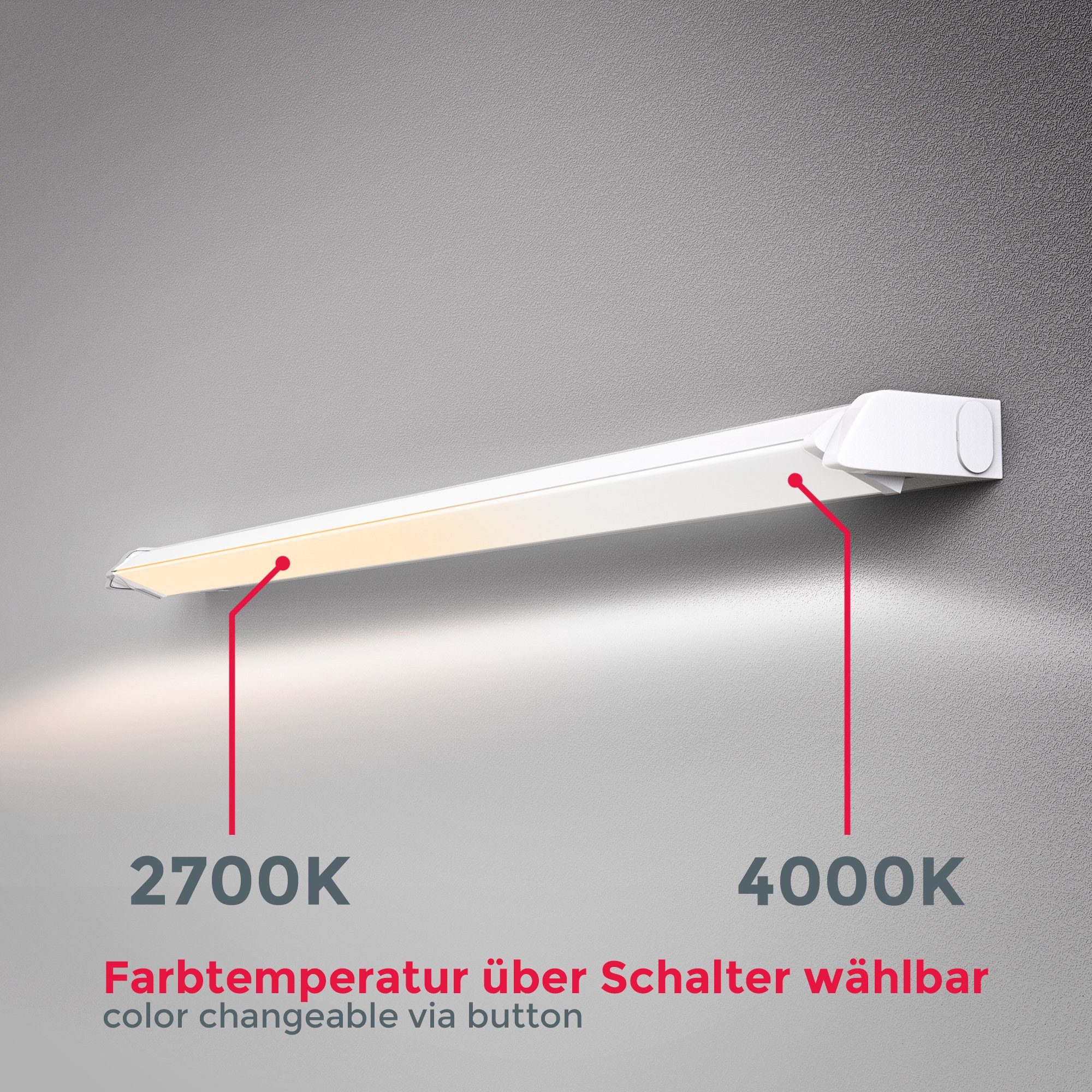 Neutralweiß, schwenkbar, integriert, Unterschrankleuchte, 150° wählbar, Warmweiß, LED Lichtleiste, weiß B.K.Licht fest Farbtemperatur