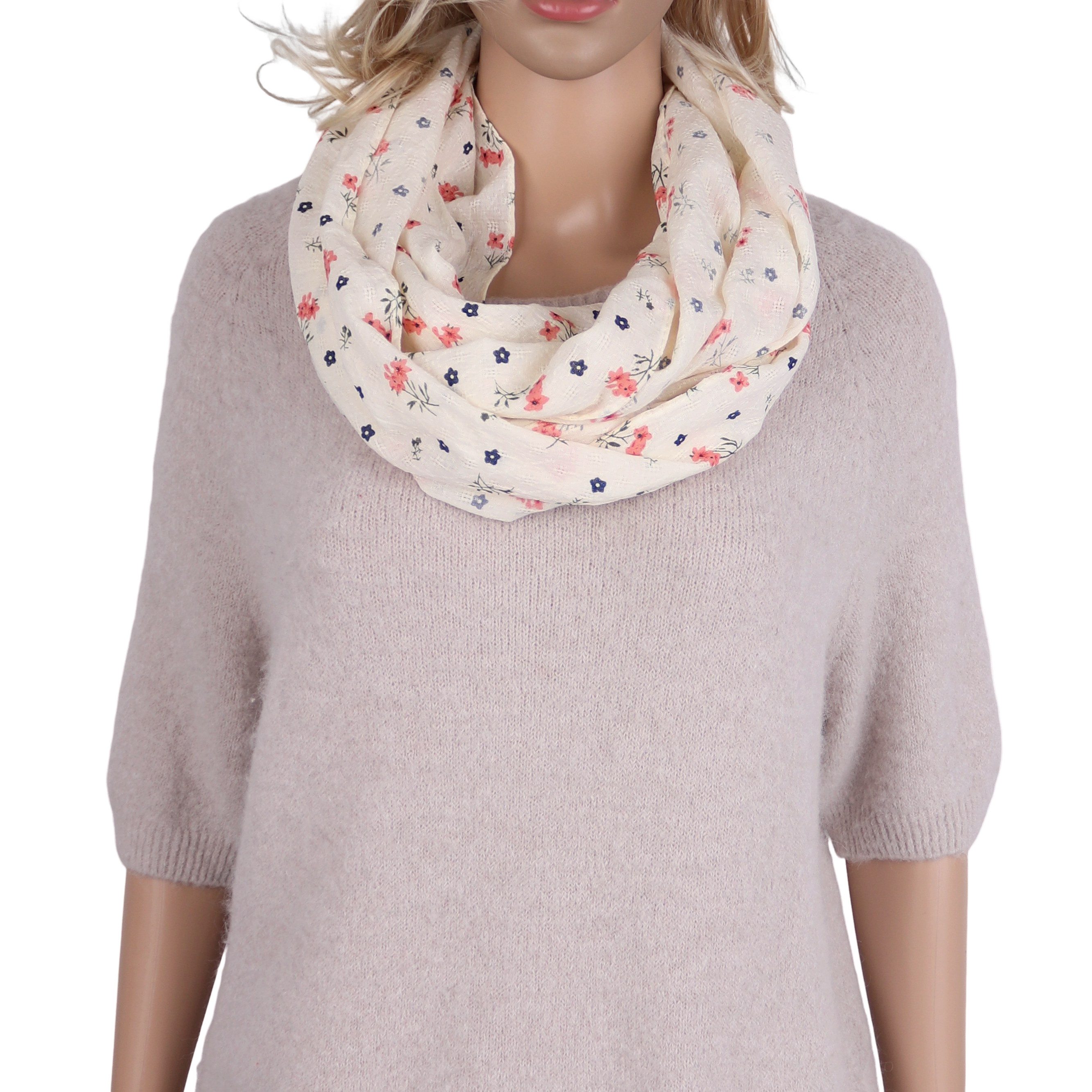 MIRROSI Loop Damen Schal mit Blumen-Muster Weich aus 100% Baumwolle Schlauchschal, (ca. 160x44cm Zweimal um den Hals wickelbar) – Bild 2 von 3