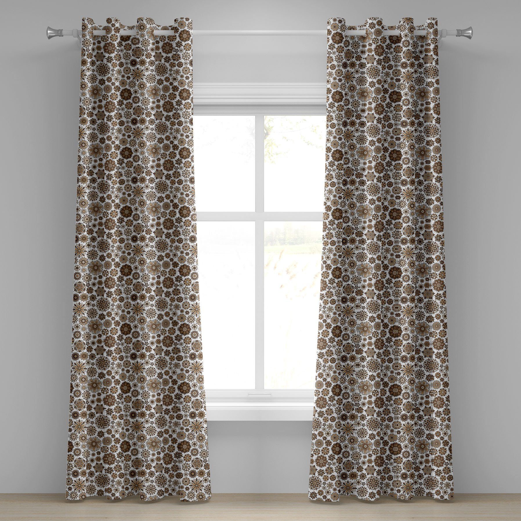 Gardine Dekorative 2-Panel-Fenstervorhänge für Schlafzimmer Wohnzimmer, Abakuhaus, Blumen Romantischer Weinlese-Curly