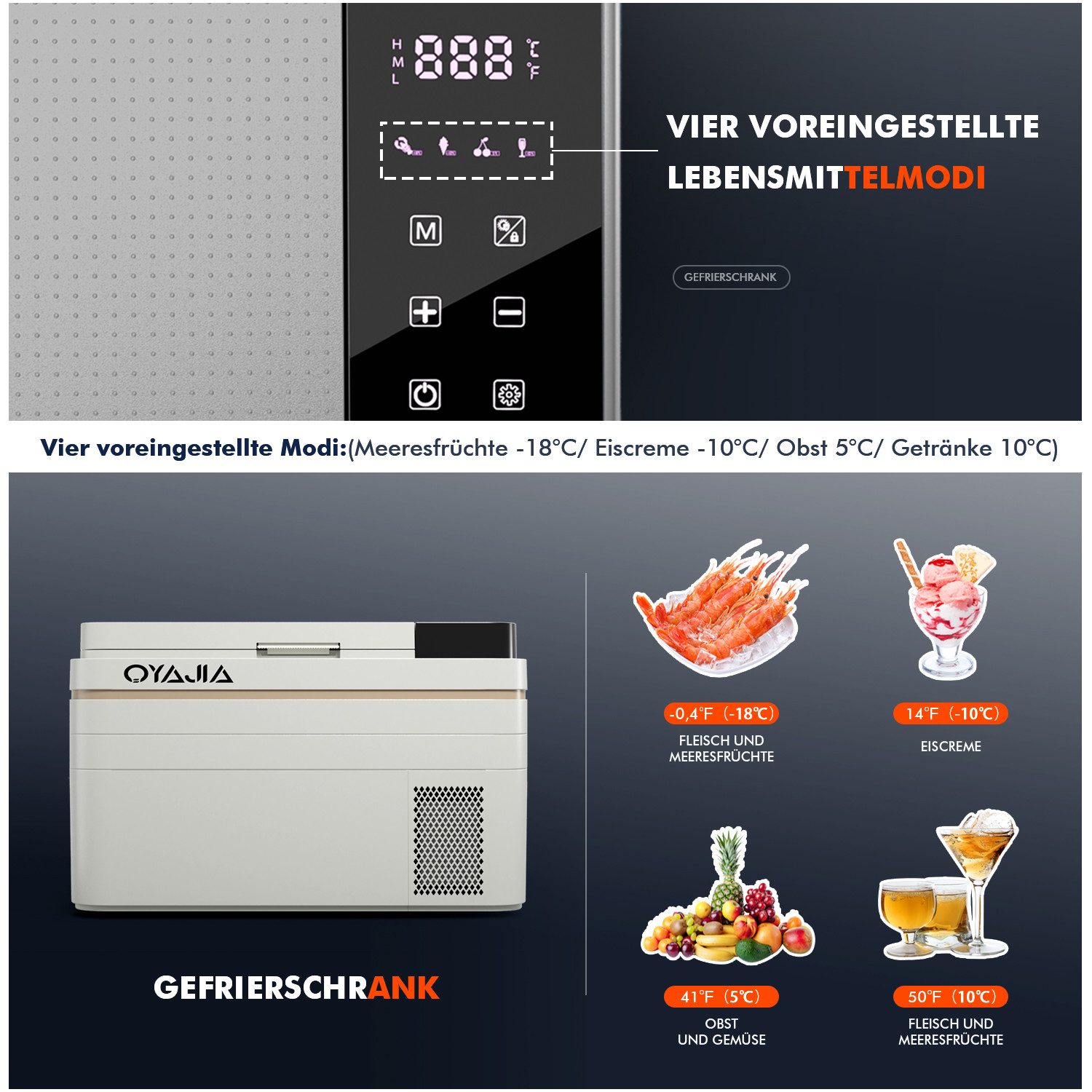 oyajia Elektrische Kühlbox Kompressor Gefriertruhe mobiler Kühlschrank, Kühltruhe, Gefrierbox, 30 l, Mit APP Steuerung, 12/24 V und 100-240 V, -20°C bis 20°C, k – Bild 2 von 5