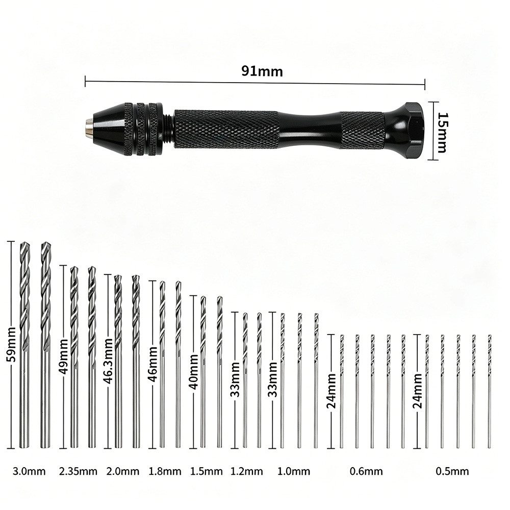 AFKSMILE Bohrersatz 26 Stück Handbohrer,Mini Bohrmaschine mit 25 Spiralbohrern (0.5–3mm), (26-tlg), für Handbohr, Metall, Holz, Schmuck & Modellbau, DIY Bohrarbeiten