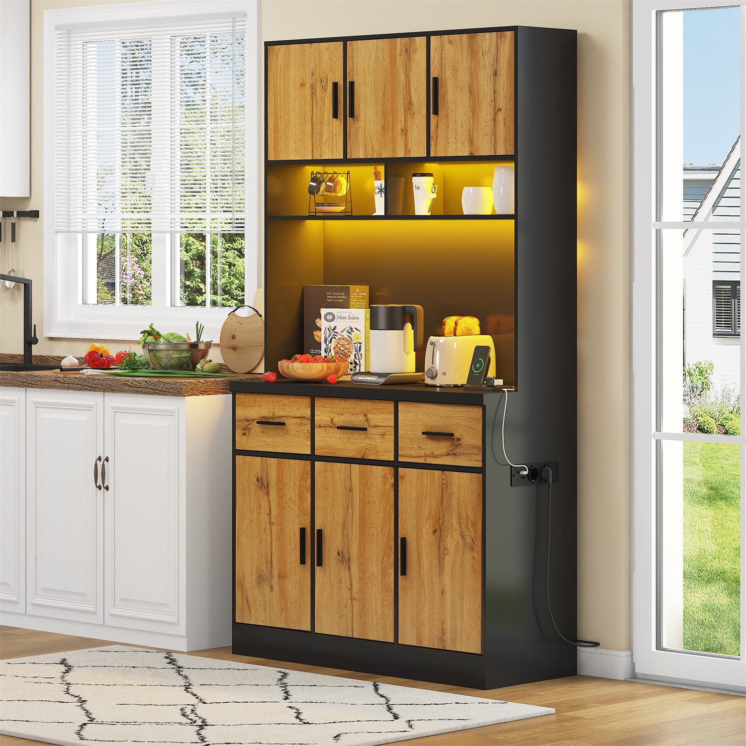 autolock Hochschrank Hochschrank mit LED-Beleuchtung,Buffet für Küchen und günstig online kaufen