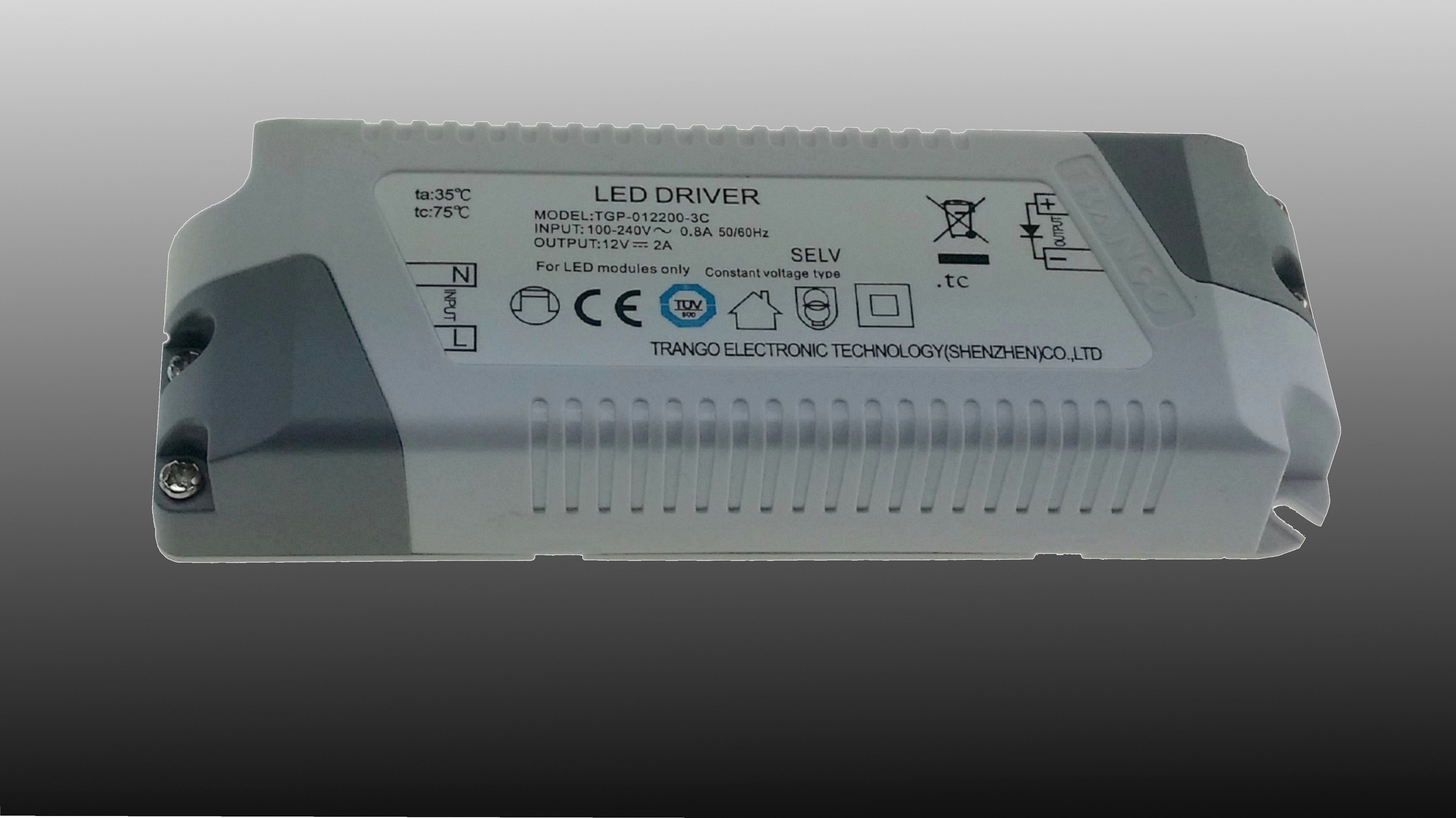 TRANGO LED Einbauleuchte, AS12V-2A LED-Transformator 12 Volt DC - 2A – 24 Watt – Trafo, Niedervolt Netzteil, LED Driver für MR16, GU5.3, G4 LED Leuchtmittel, Stripes, Band, Лампы nicht dimmbar, Küche I Wohnzimmer I Schrank