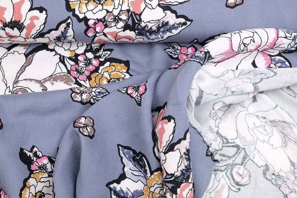larissastoffe Stoff Viskose Stoff Viskose Meterware Blumen grau, Meterware, 50 cm x 140 cm