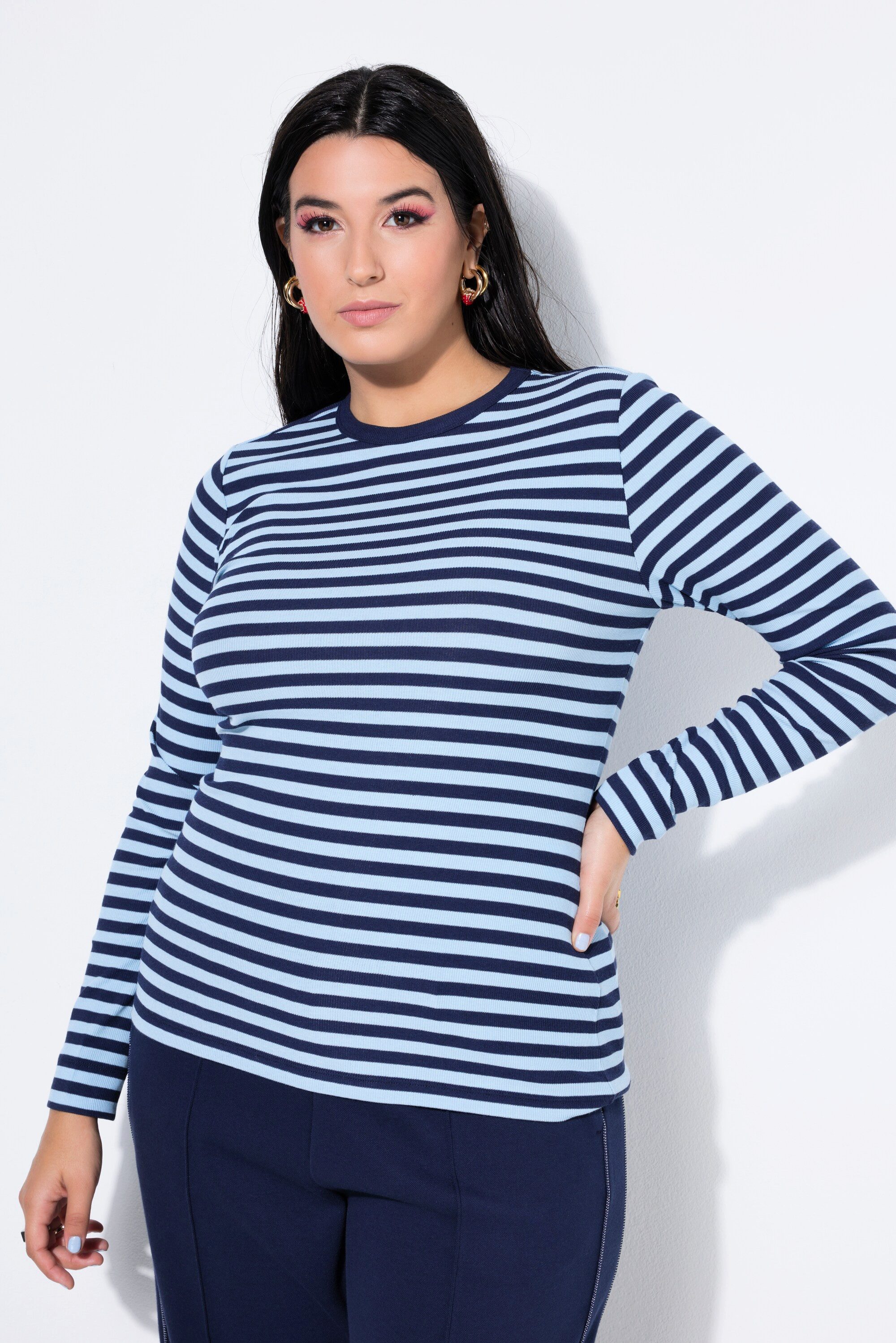 Studio Untold Longsleeve Shirt Slim Shape Ringel Rippjersey Langarm günstig online kaufen