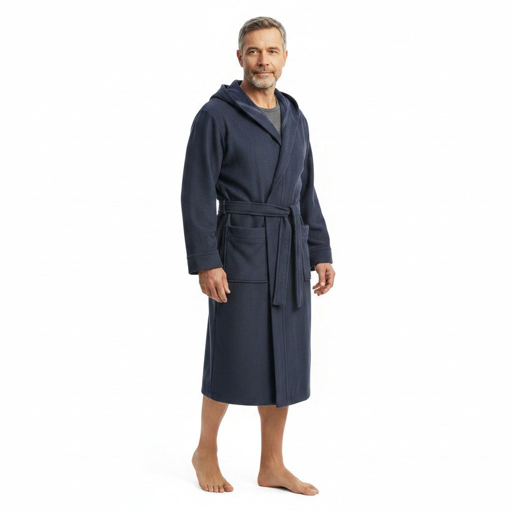 Ringella Unisex-Bademantel aus Frottee mit Kapuze und Bindegürtel, aufgesetzte Taschen, 45% Viskose 35% Polyester 20% Baumwolle (Frottee), Kapuze, Gürtel, Länge ca. 120 cm