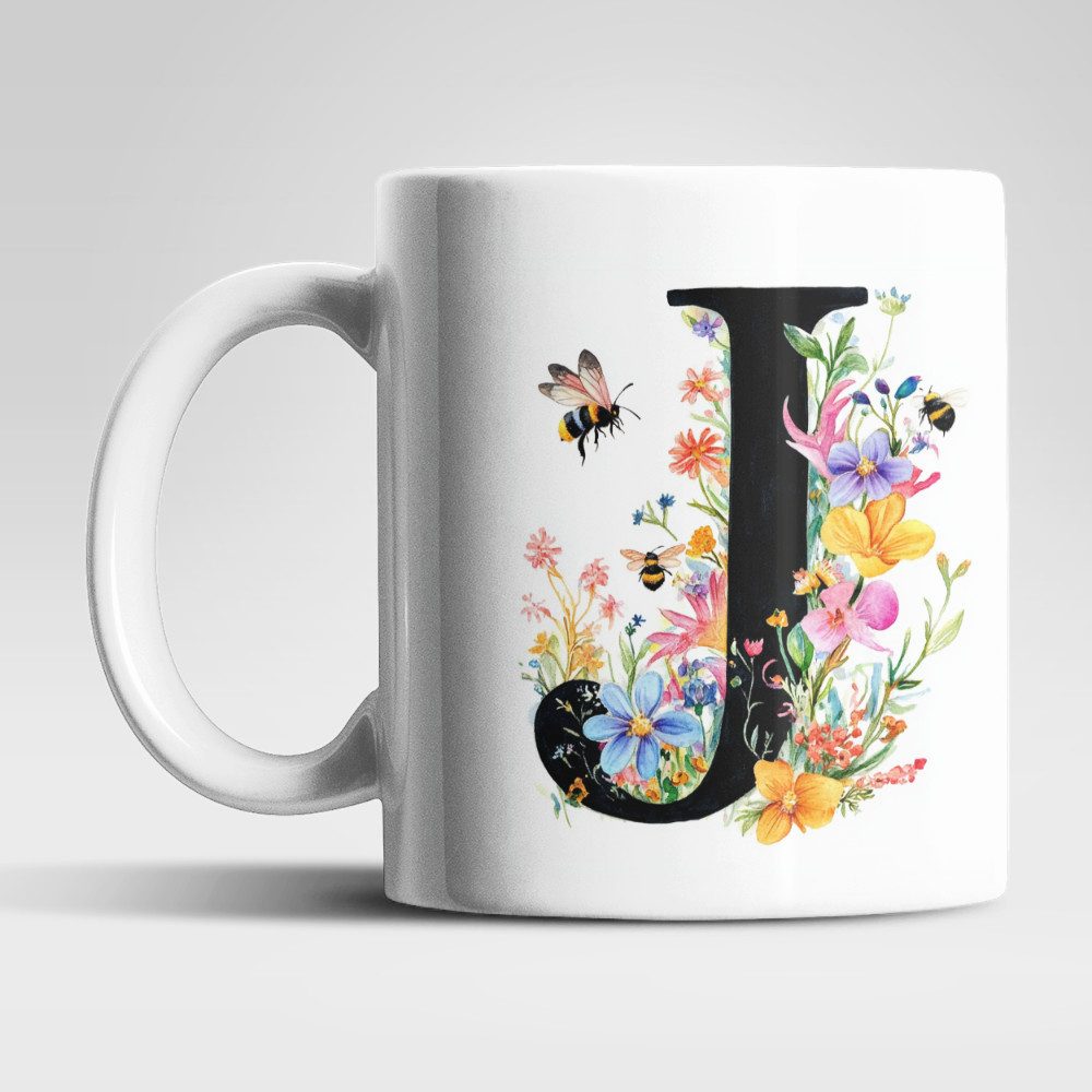 WS-Trend Tasse Name A bis Z und 0 bis 9 Blumen Bienen Kaffeetasse Teetasse Geschenk, Keramik