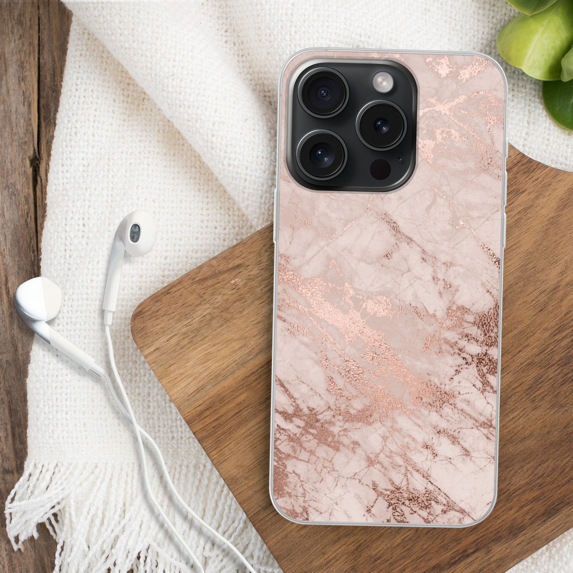 MuchoWow Handyhülle für Apple iPhone 15 Pro Marmor - Rosa - Luxus - Marmoroptik - Glitzer, Smartphone-Bumper, Print, Handy Schutzhülle Dünn