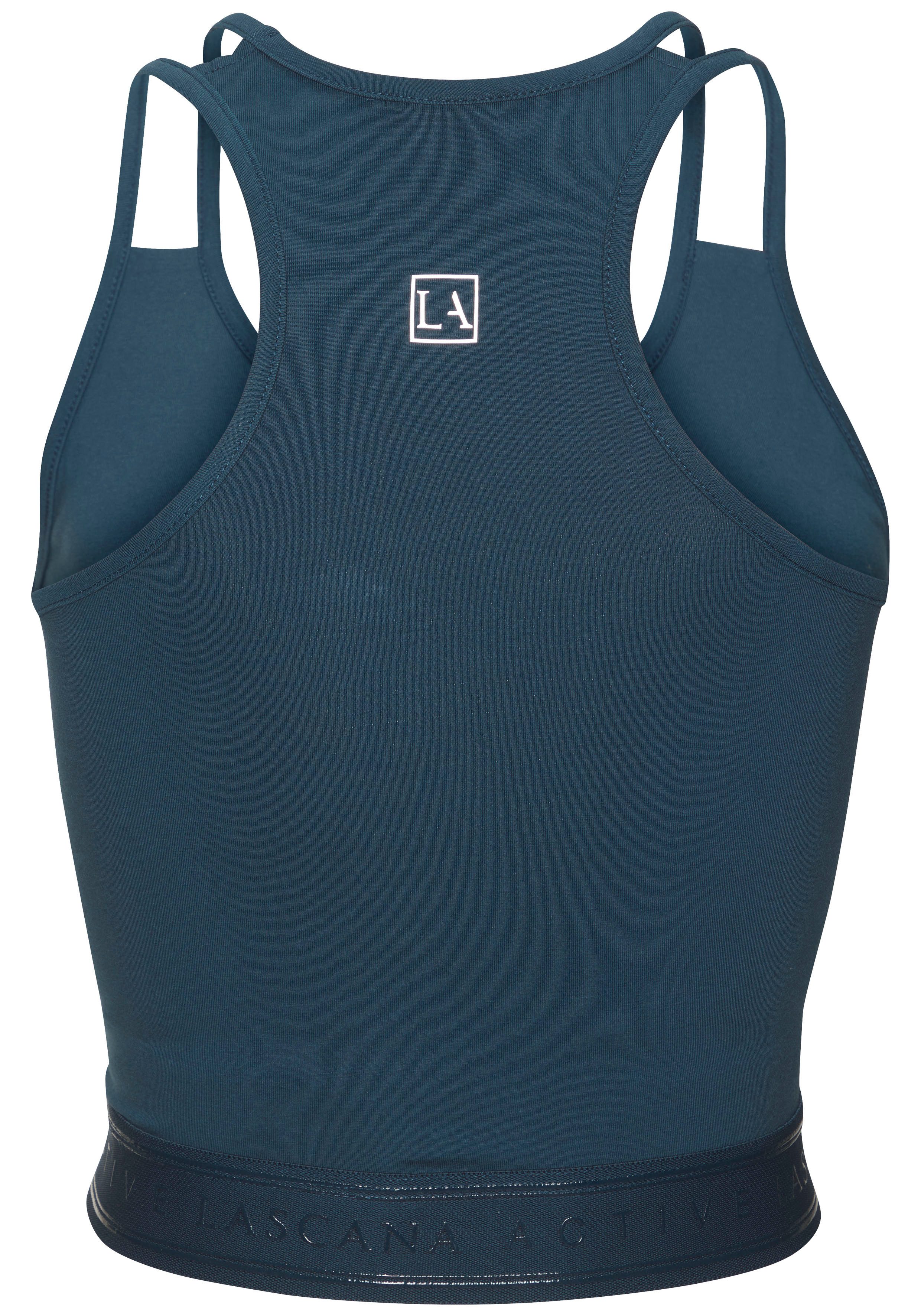 LASCANA ACTIVE Crop-Top Sporttop mit floralem Einsatz und Racerback