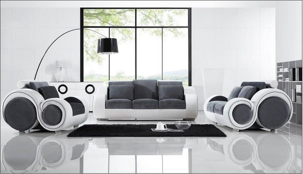 JVmoebel Sofa Polster Sitz Couch 3 Sitz Sofa Sofas Couchen Leder Dreisitzer jvmoebel, Made in Europe Grau/Weiß