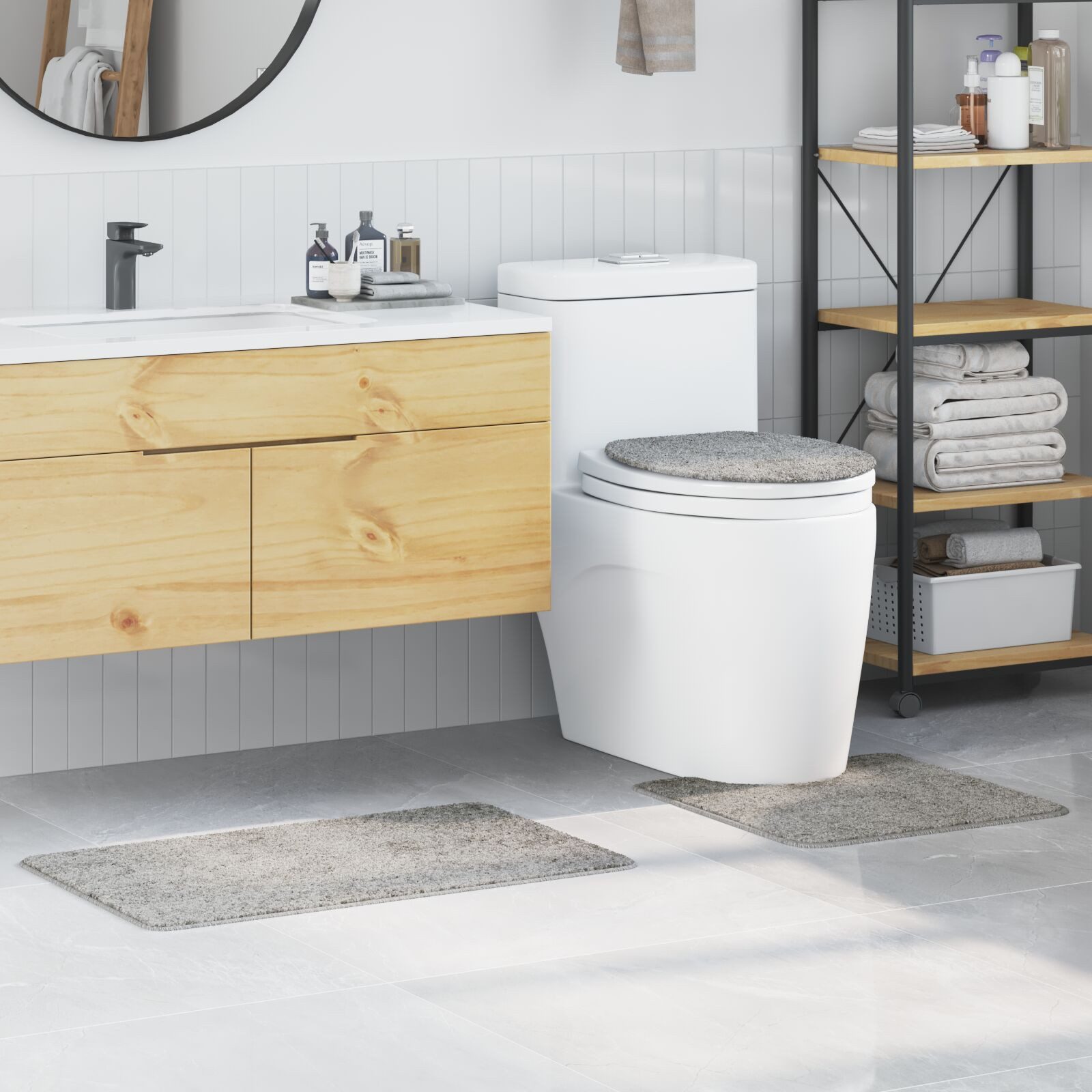 vidaXL Badematte 3-teiliges Badezimmermatten-Set Grau Polypropylen Rutschfe günstig online kaufen