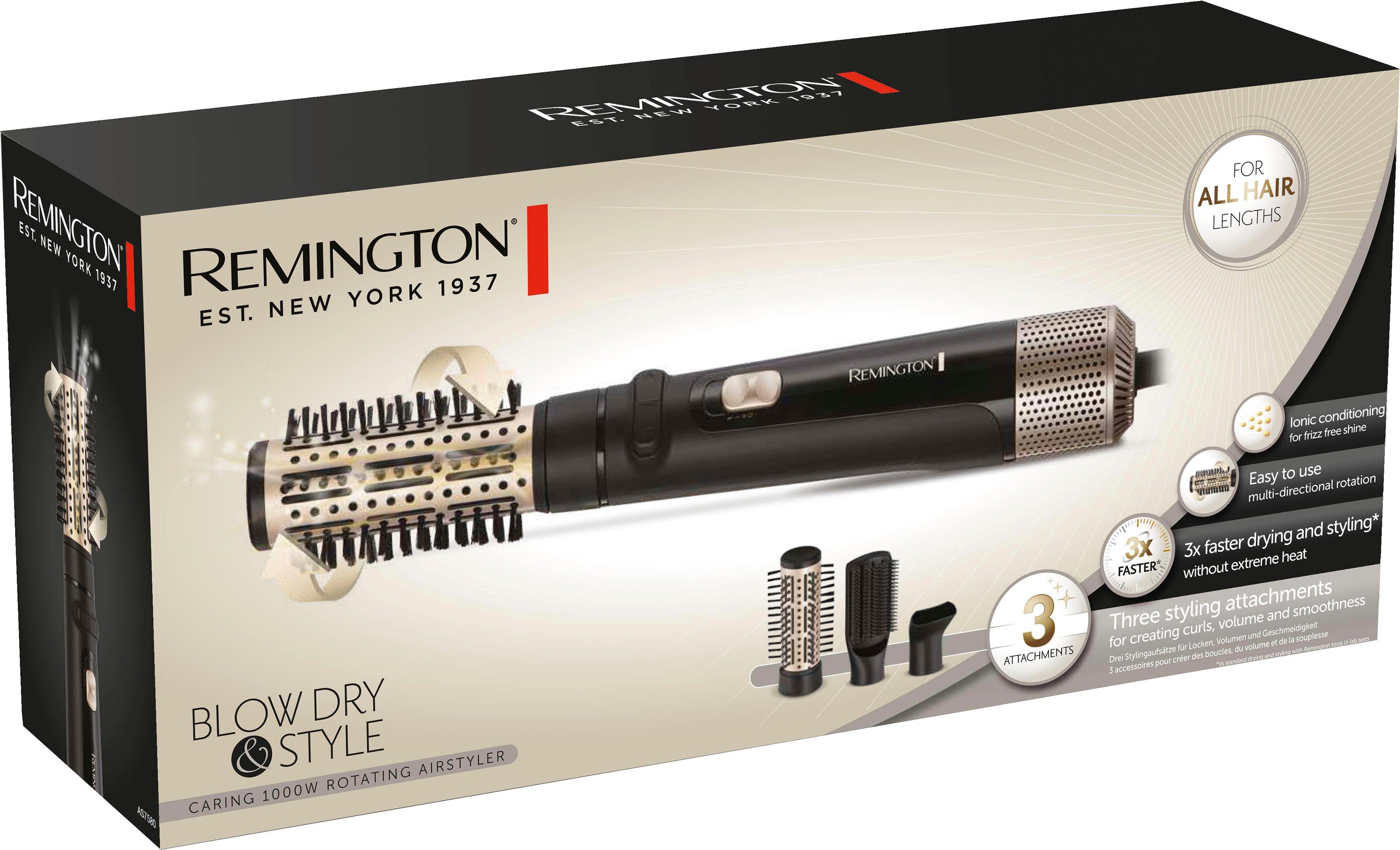 Remington Warmluftbürste Lockenbürste) Haarlängen & AS7580, 1.000 Style Watt alle (rotierender Airstyler/Rund-& Blow Dry