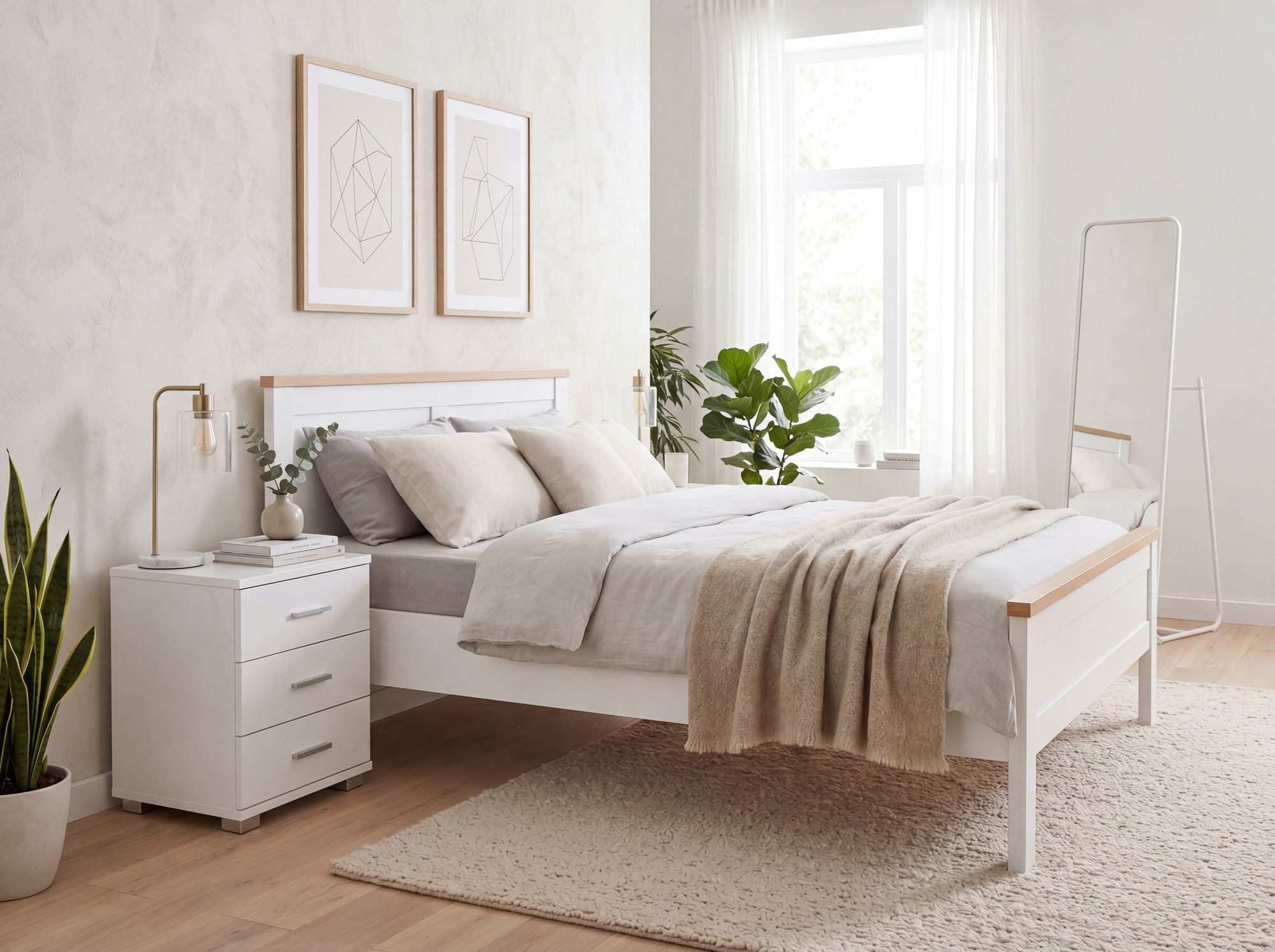 FINEBUY Nachtschrank SuVa7063_1 Nachtkonsole Holz Nachtkästchen Schlafzimmer Design (Nachttisch mit 3 Schubladen Weiß 45x54x34 cm) Nachtkästchen Boxspringbett, Nachtkommode Modern