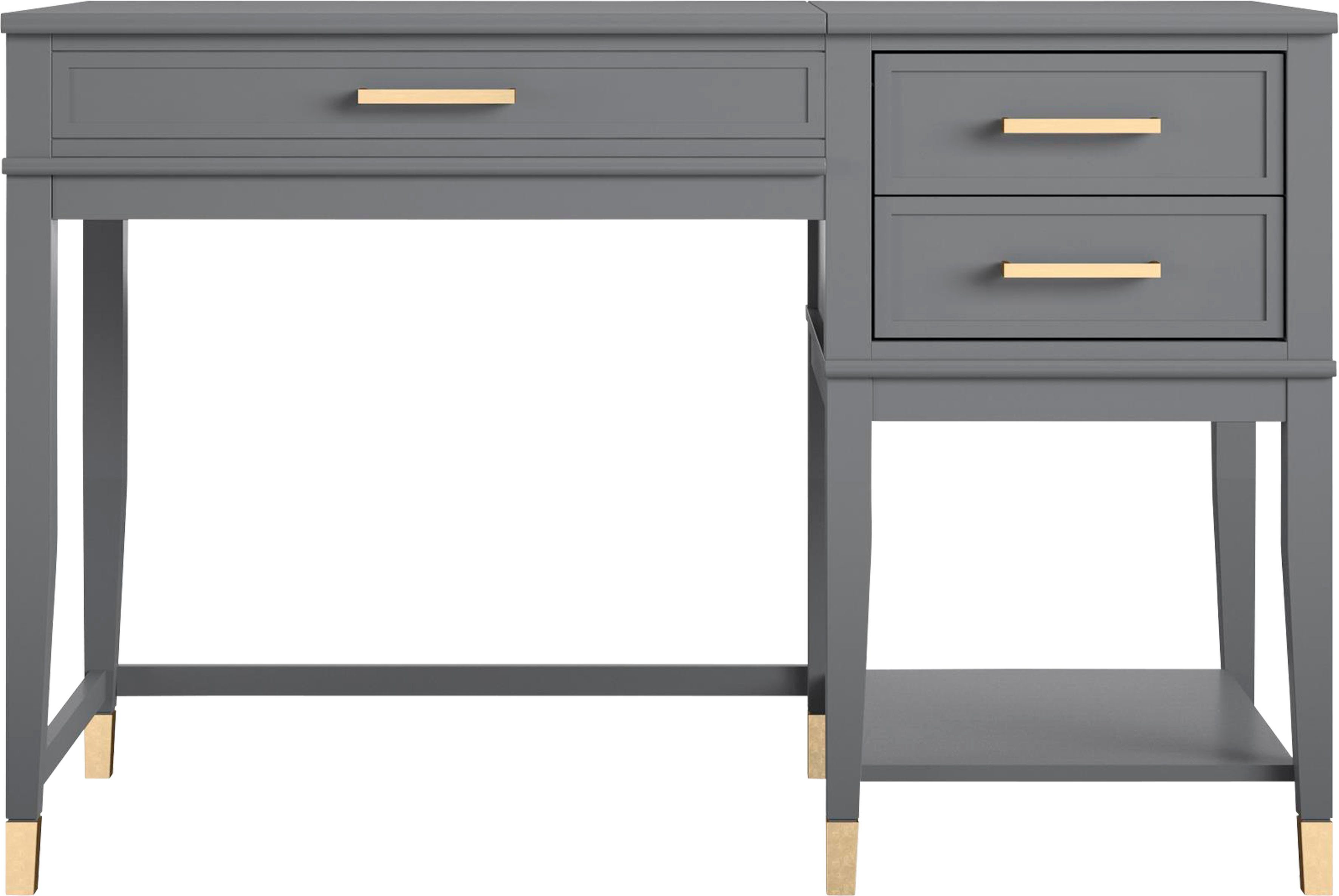 | Schreibtisch Metall aus mit grau (1-St), grau/goldfarben by Schublade, Cosmopolitan Westerleigh Griffe 2 Beine grau/goldfarben höhenverstellbar, CosmoLiving | Massivholz,