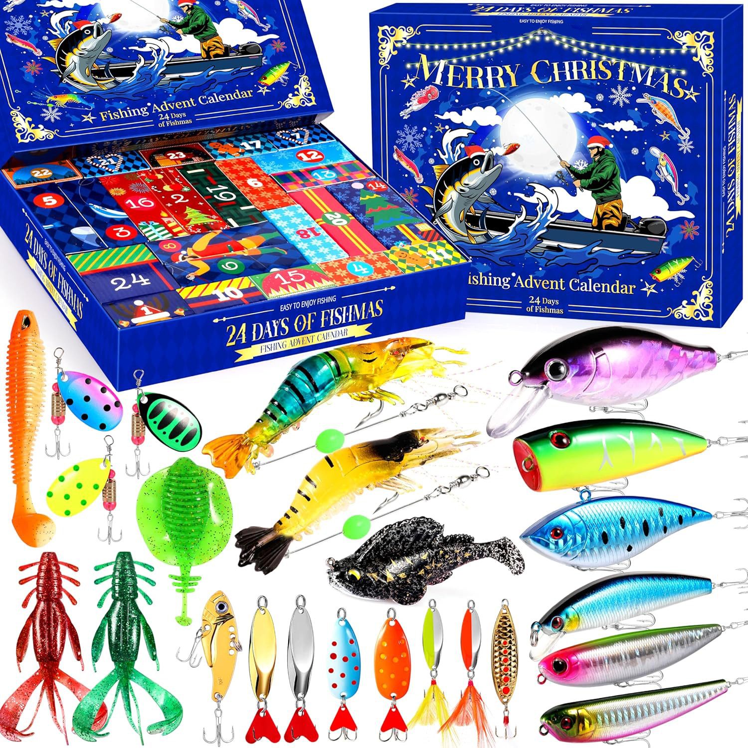 Sorvyzxn Adventskalender Angel Adventskalender 24 Tage, Fischköder Set Weihnachtskalender (24-tlg), Weihnachtsgeschenk für Angler, Überraschung für Männer & Jugendliche