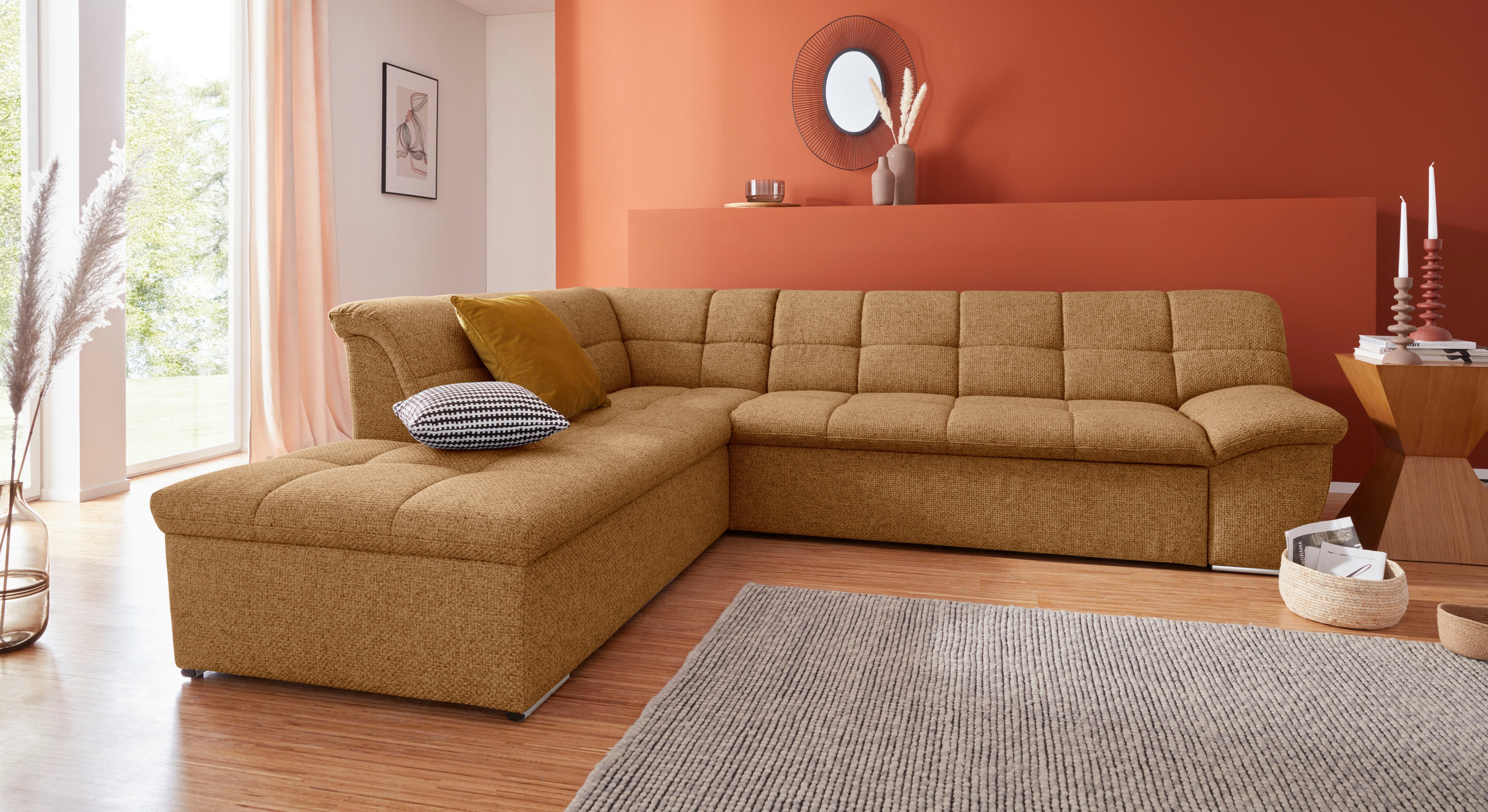 DOMO collection Ecksofa Lagoa, moderne Sitzheftung, bequem und komfortabel, L-Form, wahlweise mit Bettfunktion, frei im Raum stellbar, große Farbvielfalt