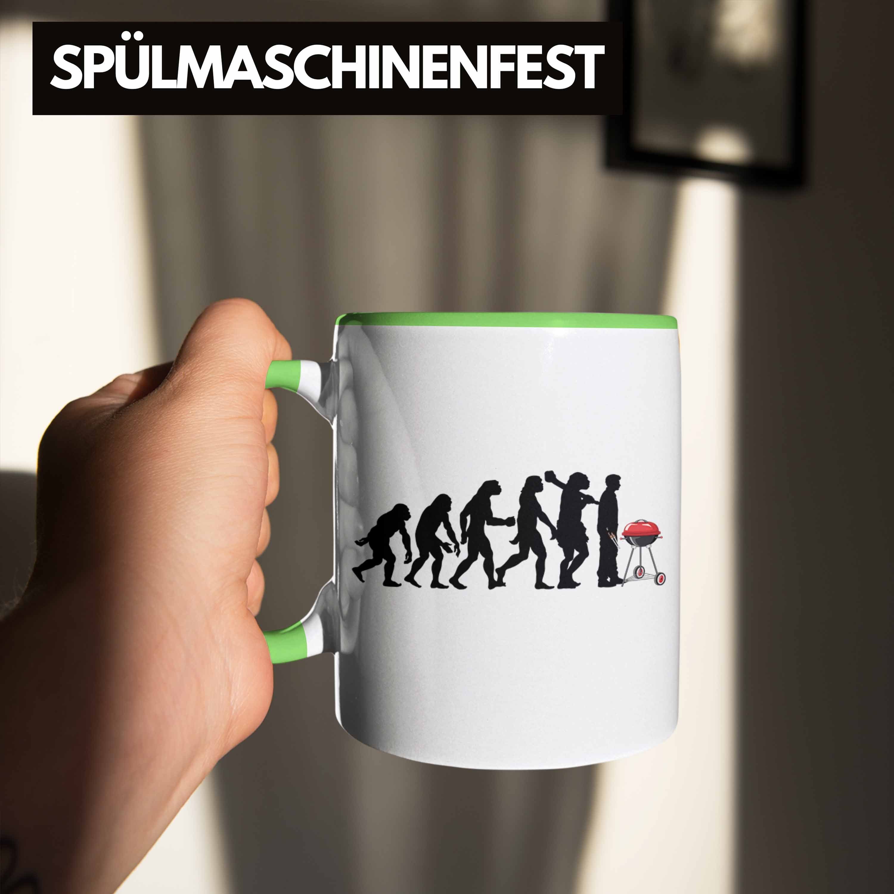 Fleisch Geschenkidee Grün Tasse Trendation Tasse - Kaffeetasse Fans Geschenk Trendation Becher Sommer Herzschlag Grillen Steak Vatertag