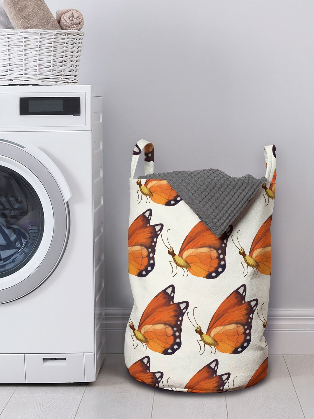 Waschsalons, Abakuhaus für Bugs Wäschesäckchen Schmetterlinge Motiv mit Griffen Kordelzugverschluss Wäschekorb Schönheit Motte