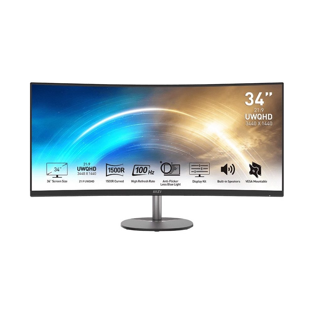 MSI 9S6-3PB2CT-005 PRO MP341CQDE 34 Zoll Monitor VA schwarz Curved-LED-Monitor (3440 x 1440 px, 1 ms Reaktionszeit, Gebogenes VA-Panel)