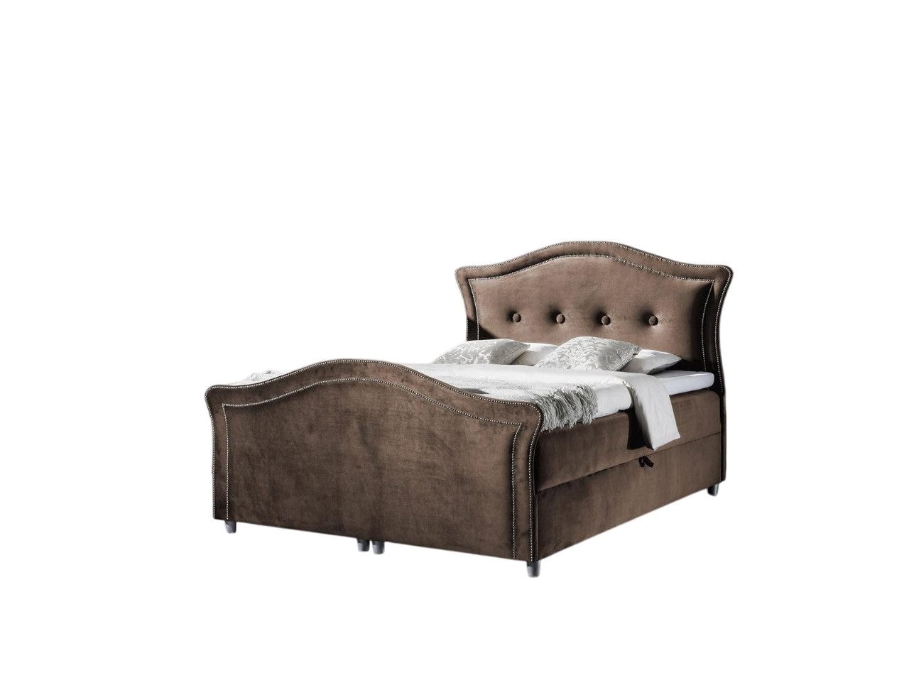 Bett Doppelbett mit Samtbezug und Bettkasten im Chesterfield-Stil für