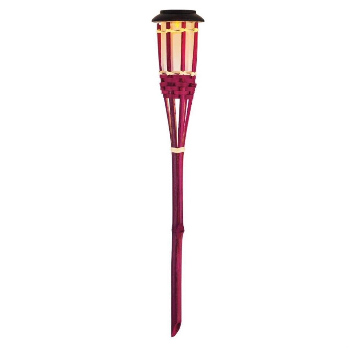 LED Gartenfackel LED Solar Gartenfackel Bambus Flammeneffekt pink Solarfackel Garten