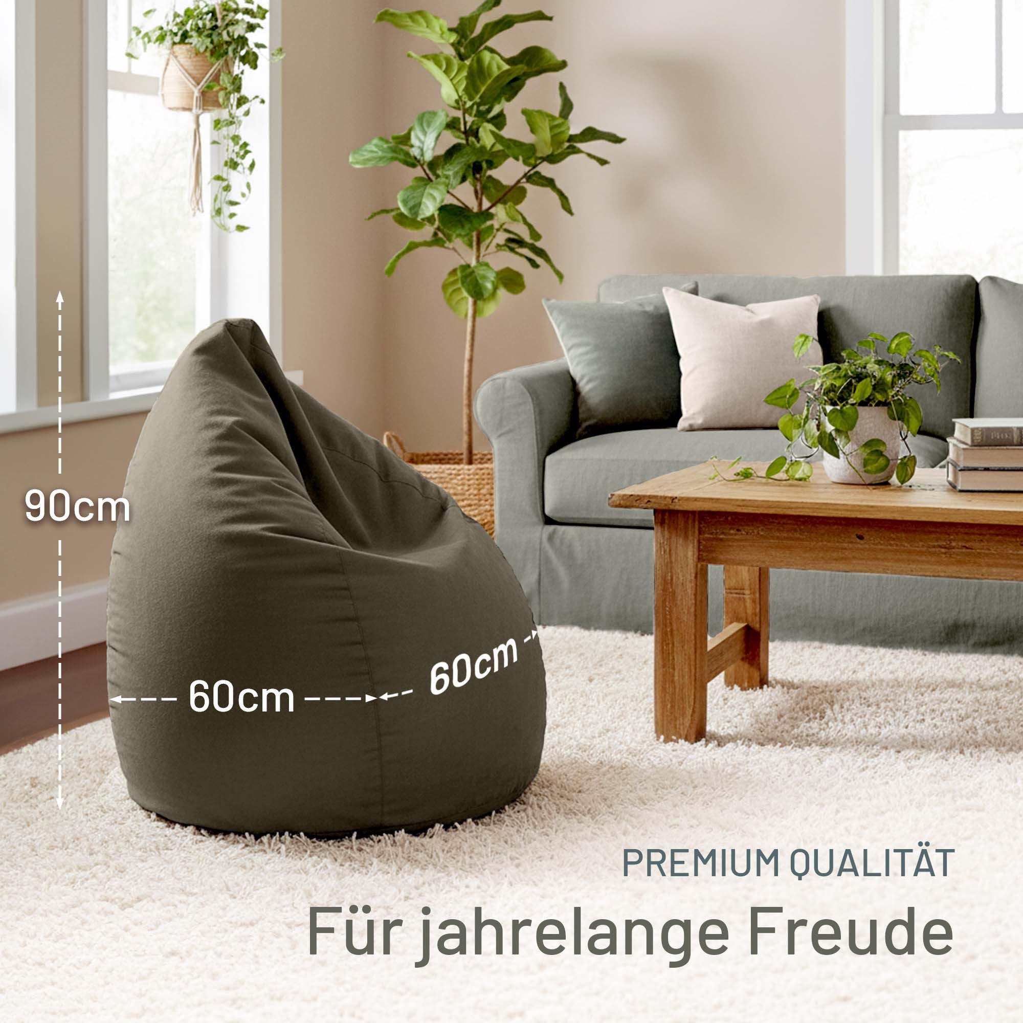 Green Bean Sitzsack Kinder Sitzsack Drop 60x60x90cm (mit Rückenlehne 60x60x90cm - Indoor Sitzkissen 220L EPS-Perlen Füllung, Kuschelig Waschbar), Bean Bag Bodenkissen Lounge Chair Sitzhocker Kindersitzsack