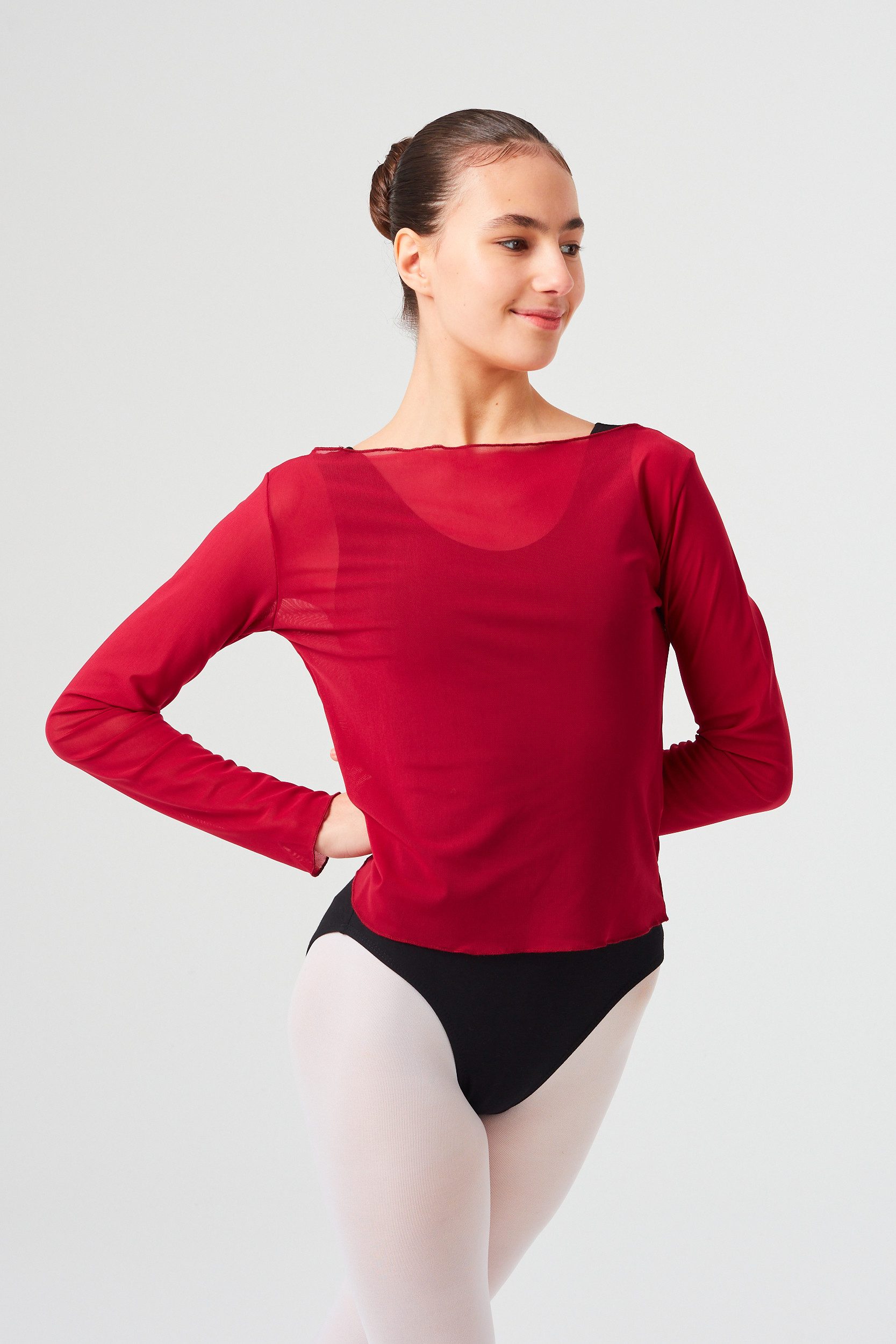 tanzmuster Crop-Top Langarm Ballett Top Maite aus Netz Transparentes Tanz Oberteil