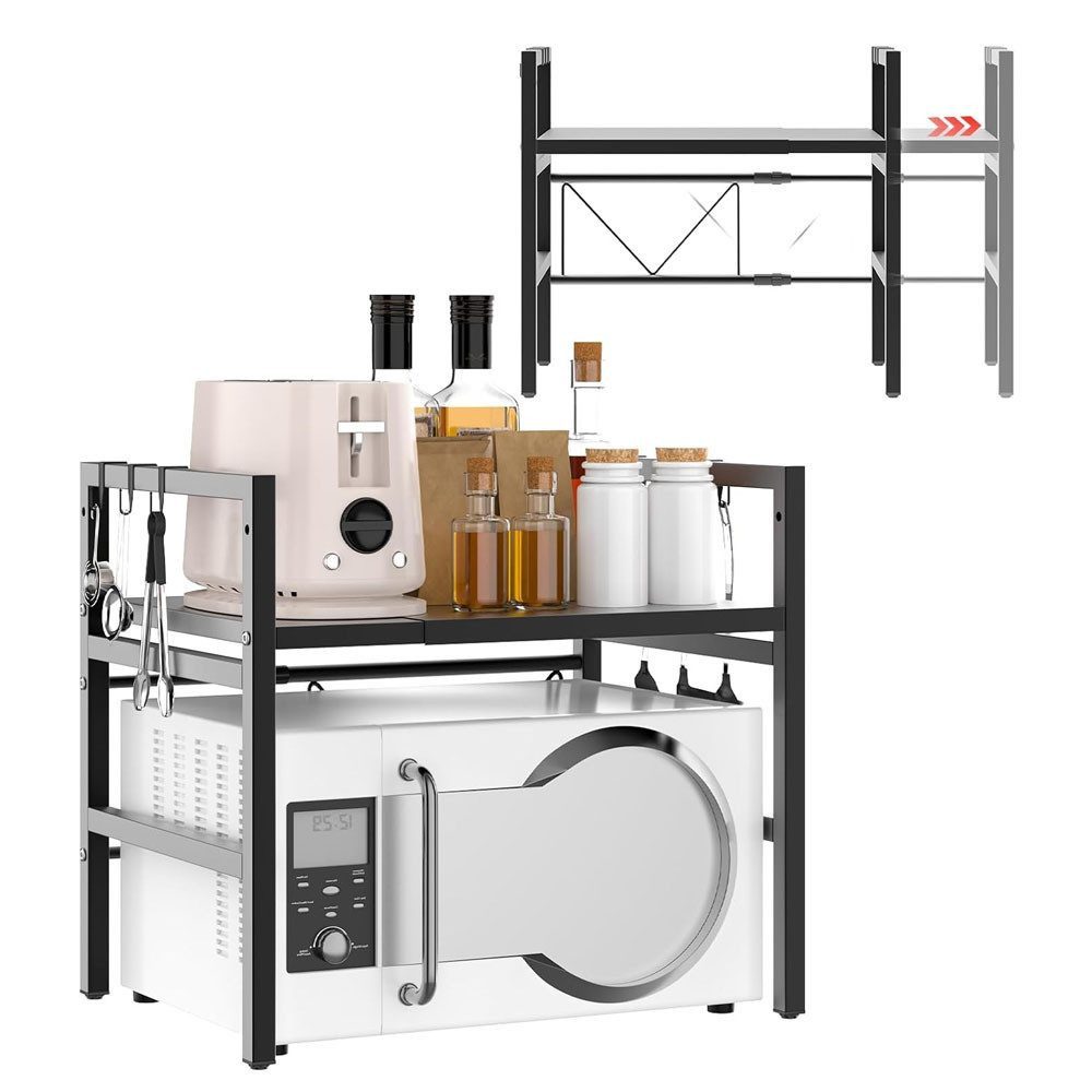 TUWENA Küchenregal Erweiterbares Mikrowellen Regal, Platzsparender Organizer für Küche, Regal über mikrowelle, küchenregal stehend für arbeitsplatte mit Haken